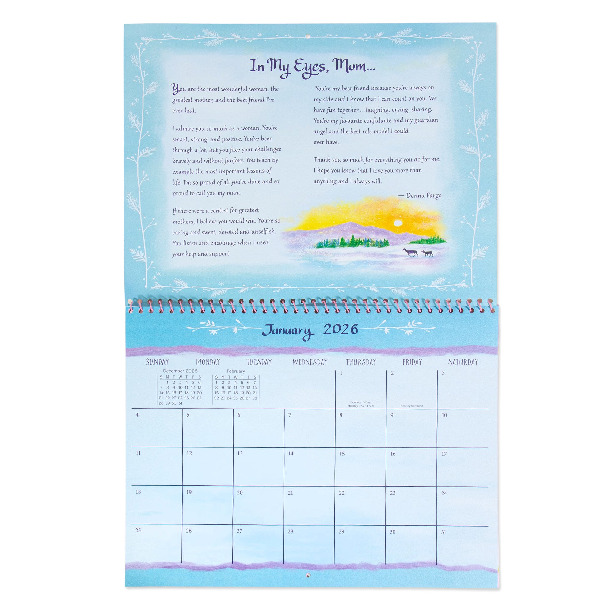 Mum, You Mean The World To Me - A Blue Mountain Arts Collection Hanging Wall Calendar 2026