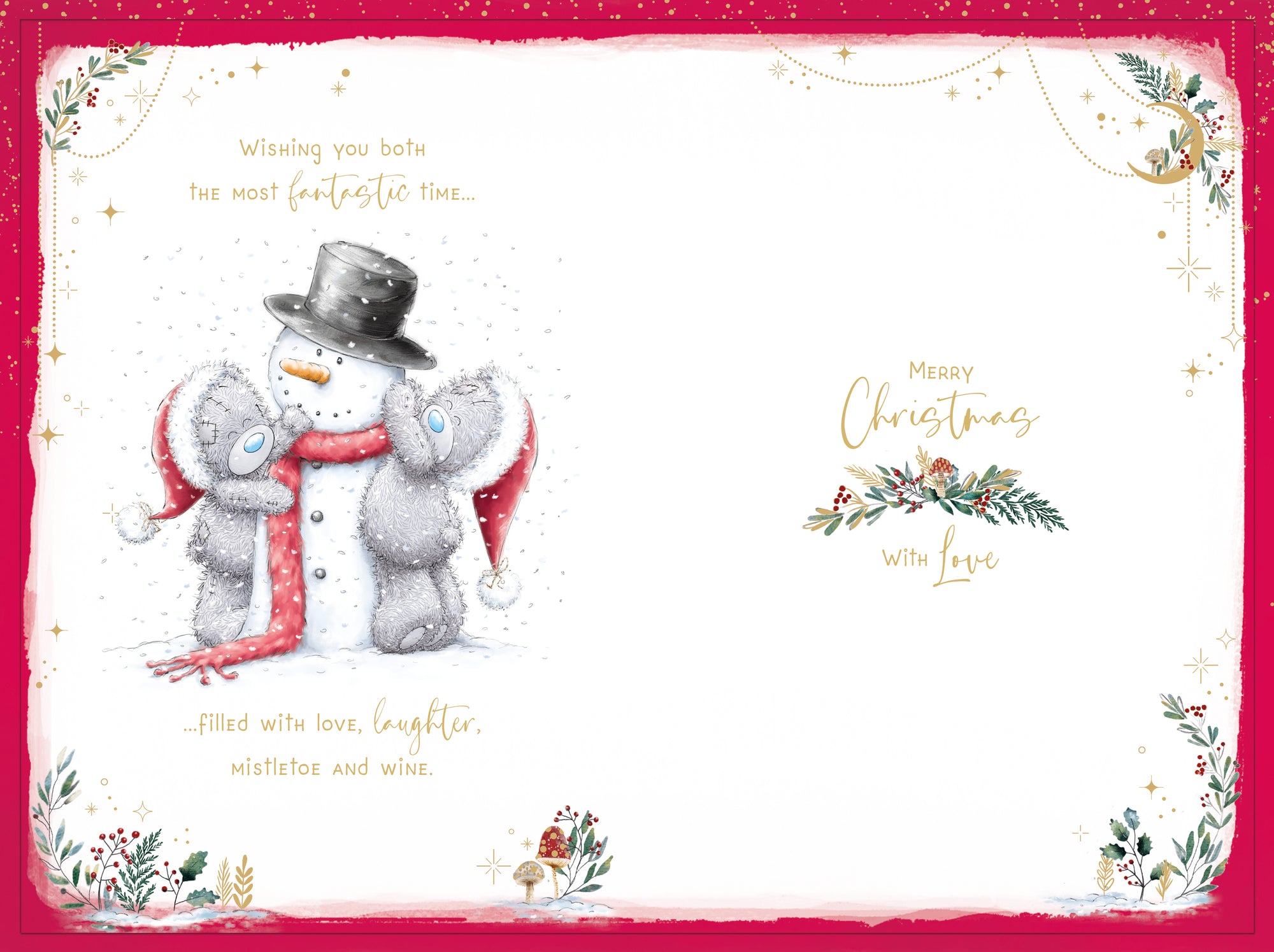 Me To You Tatty Teddy Daughter and Son-in-Law Luxury Handmade Christmas Card, Tatty Teddy Bears Building Snowman 6x9ins - Official Collection