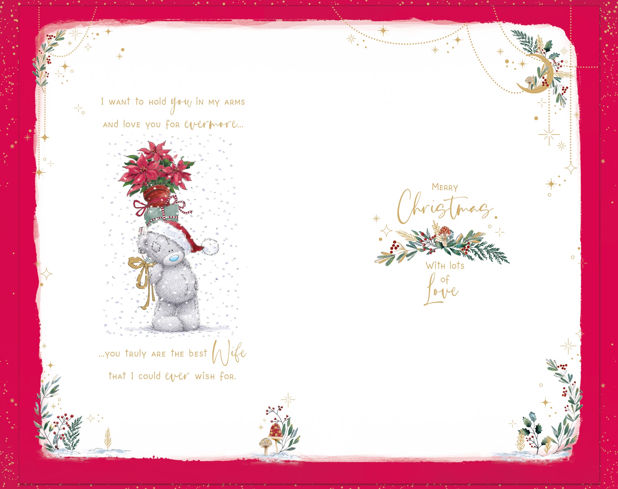 Me To You Tatty Teddy Luxury Handmade Christmas Card For Beautiful Wife, Tatty Teddy Bear With Gifts 7x11ins - Official Collection