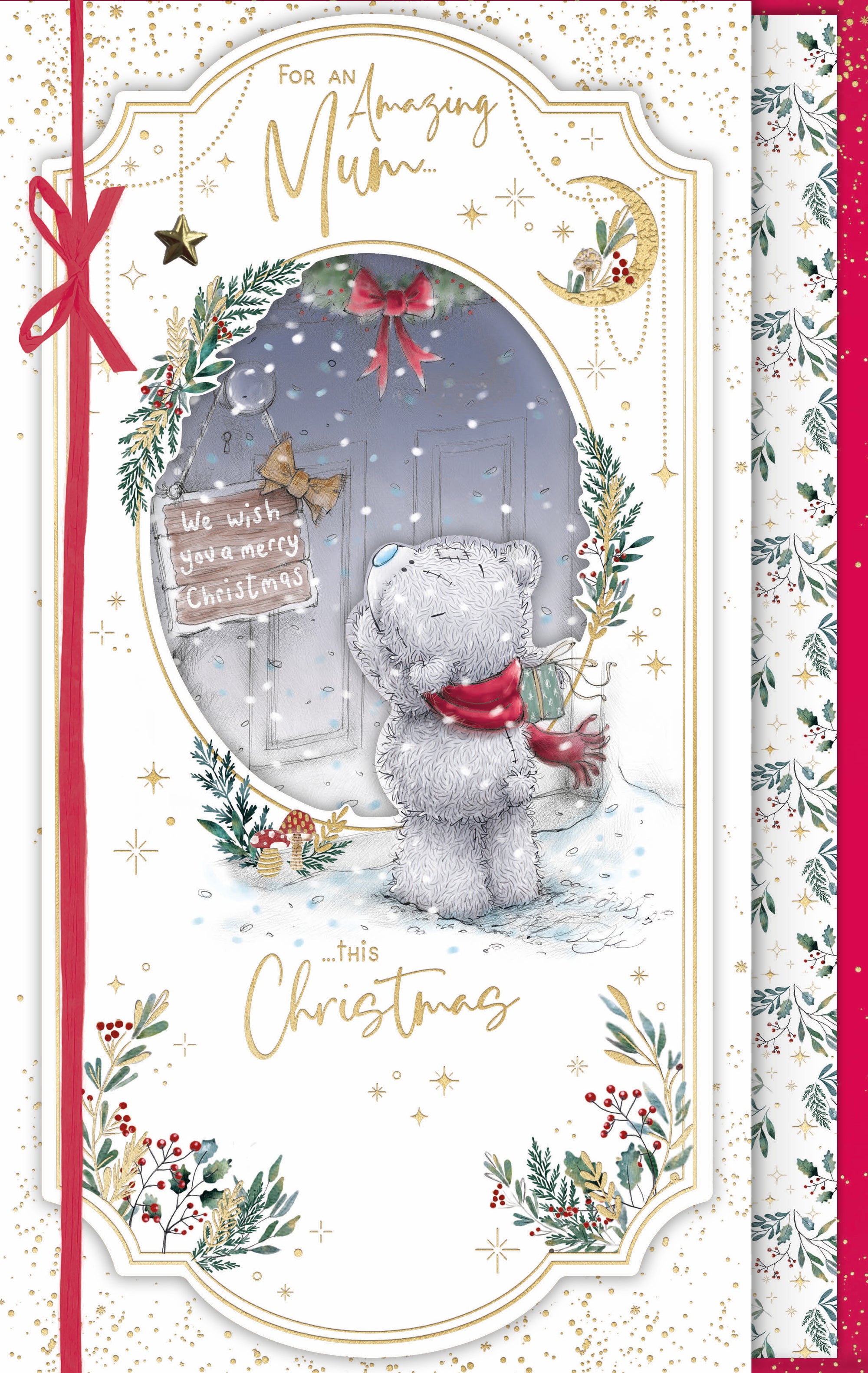 Me To You Tatty Teddy Handmade Christmas Card To An Amazing Mum, With Illustrated Paper Insert 7x11ins - Official Collection