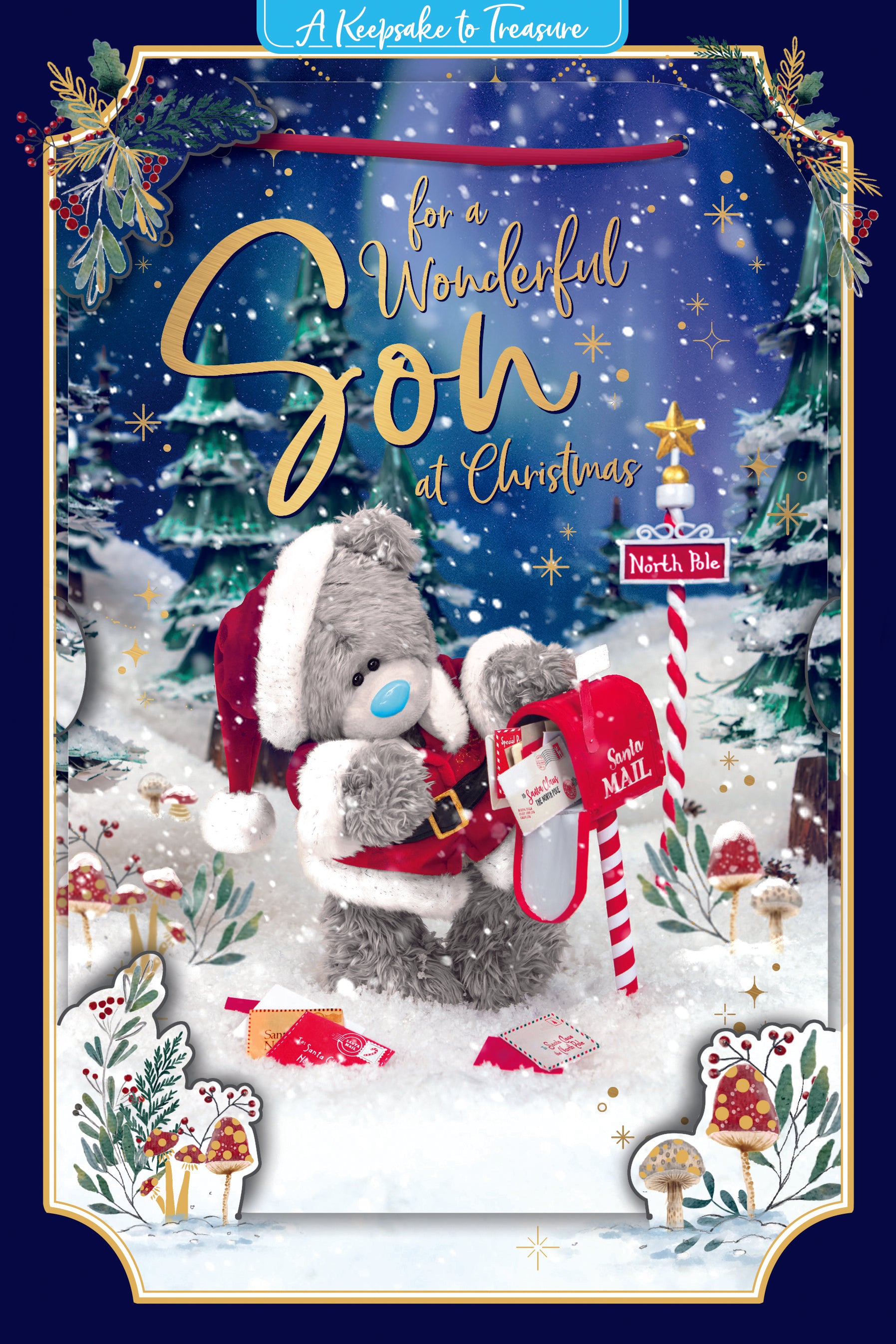 Me to You Tatty Teddy 3D Christmas Keepsake Card For A Wonderful Son, Tatty Teddy With Christmas Mail 6x9ins - Official Collection