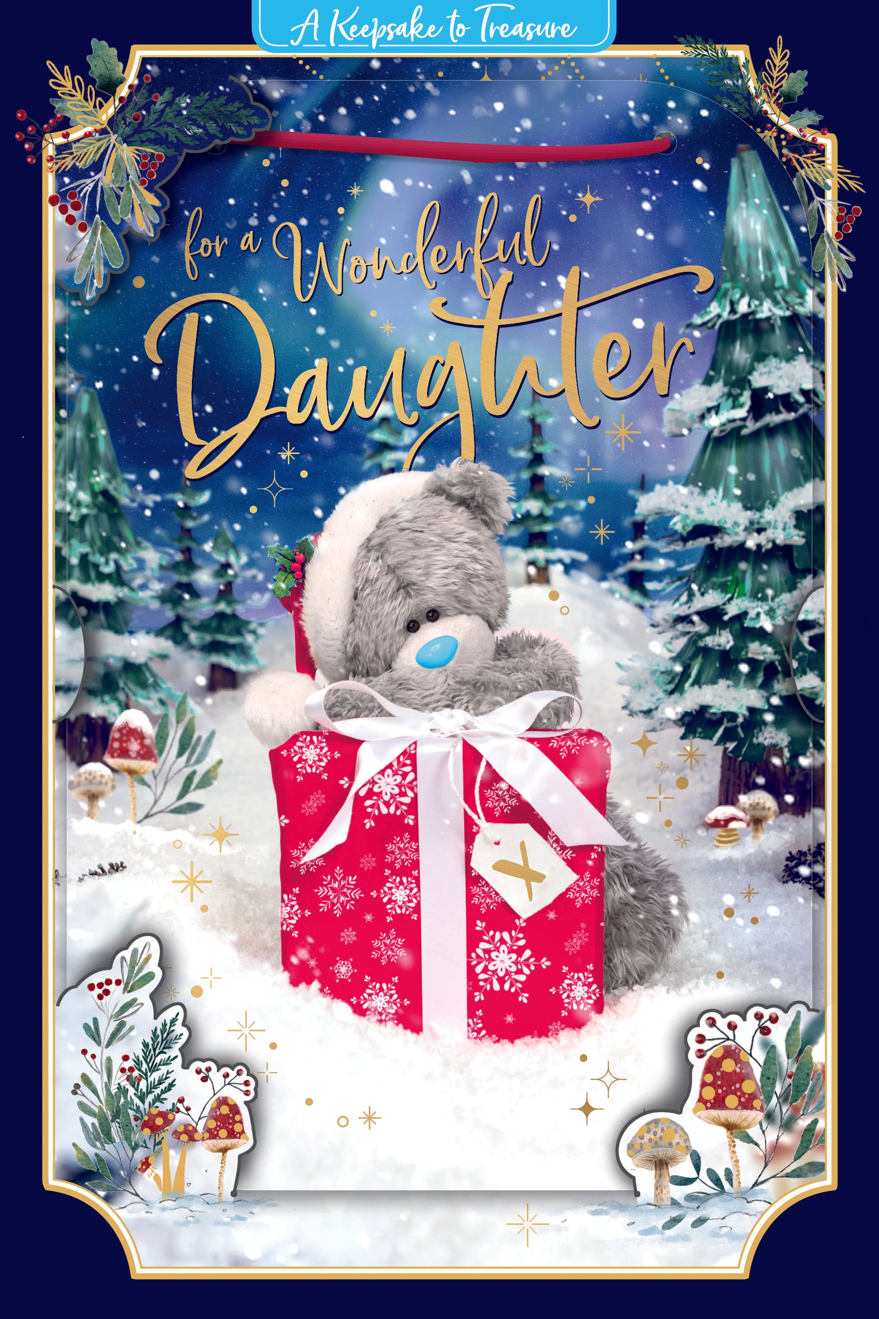 Me to You Tatty Teddy 3D Christmas Keepsake Card For Daughter, Tatty Teddy With Gift 6x9ins - Official Collection