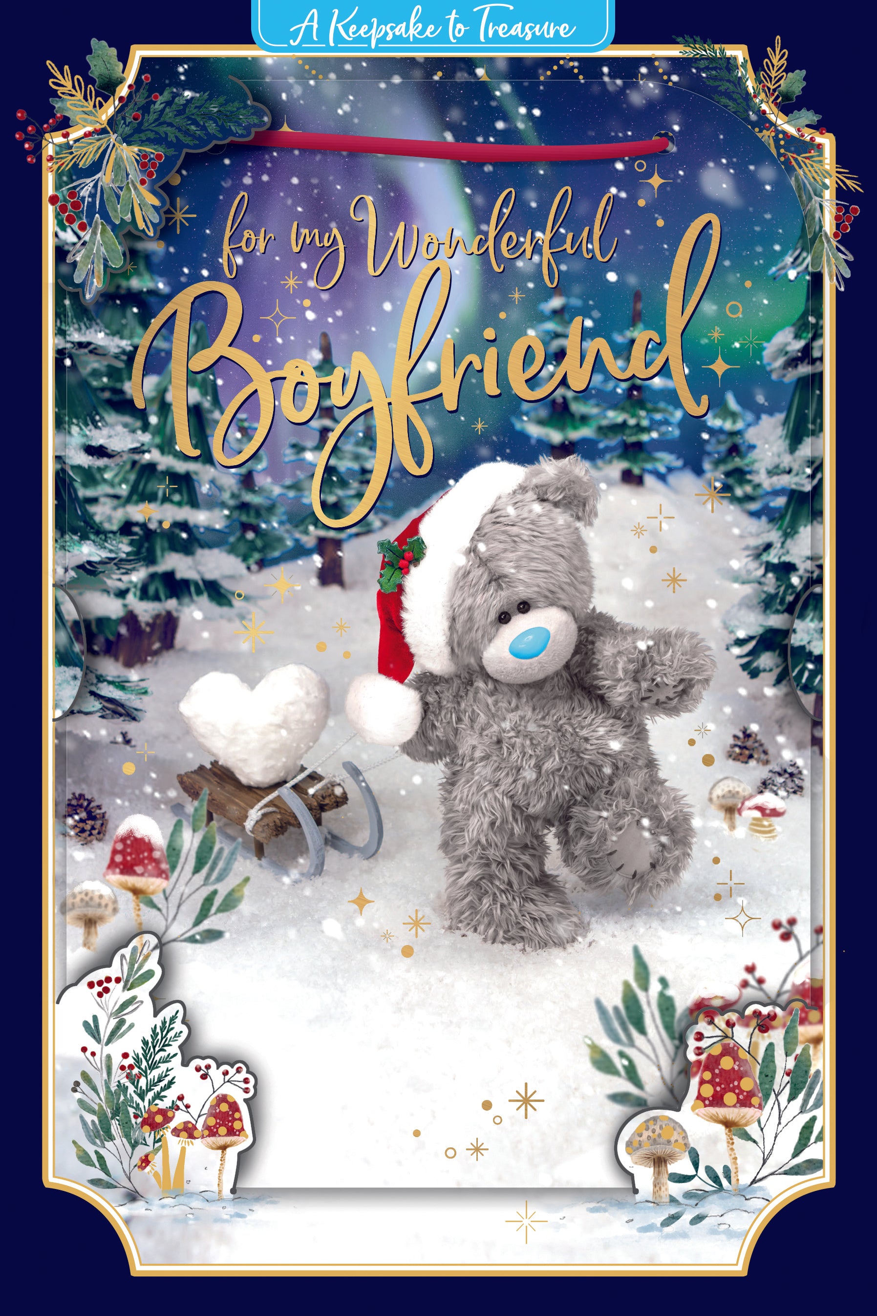 Me to You Tatty Teddy 3D Christmas Keepsake Card For Boyfriend, Tatty Teddy With Sled 6x9ins - Official Collection