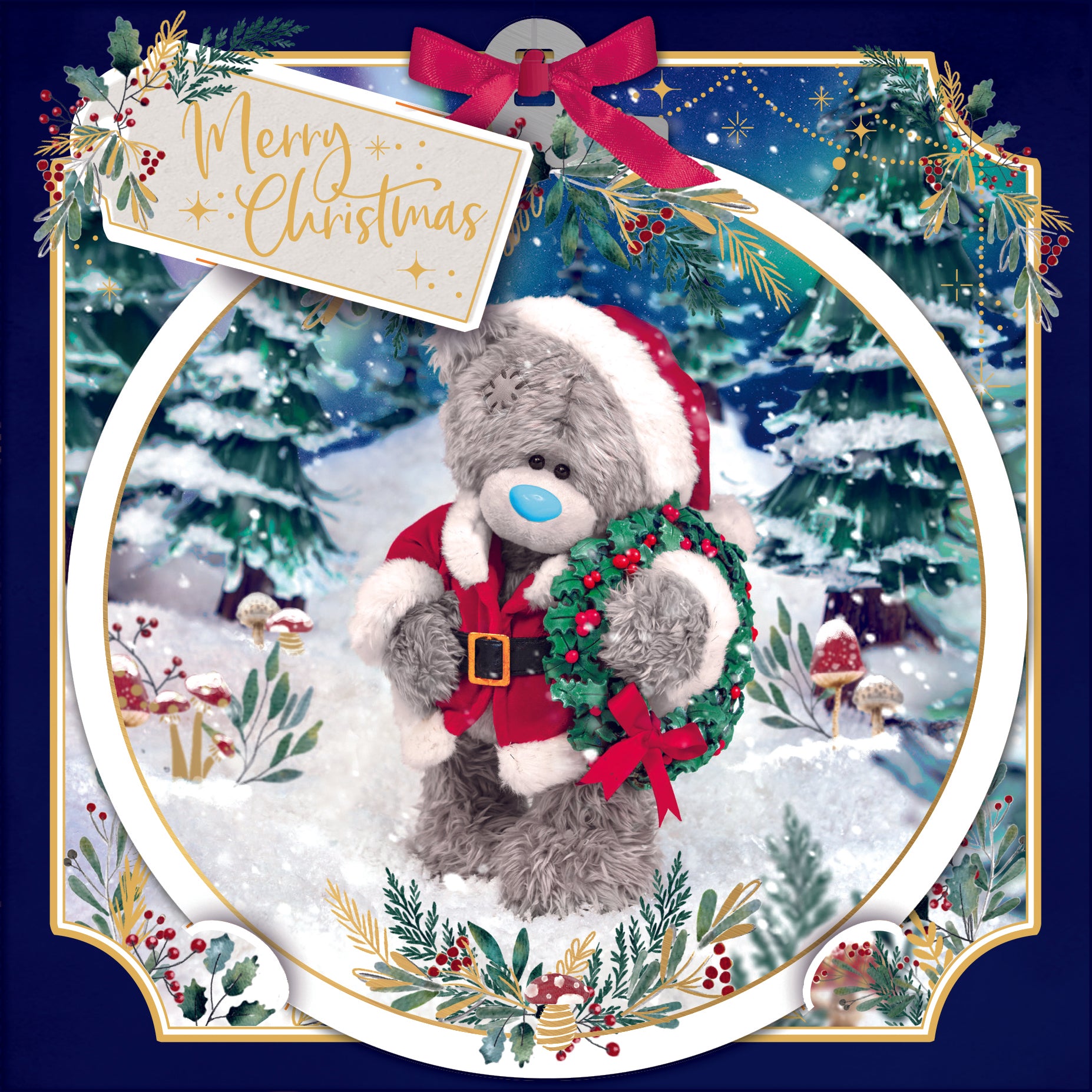 Me to You Tatty Teddy 3D Christmas Card With Keepsake Bauble-Style Plaque, Tatty Teddy in Santa Suit 6x6ins - Official Collection