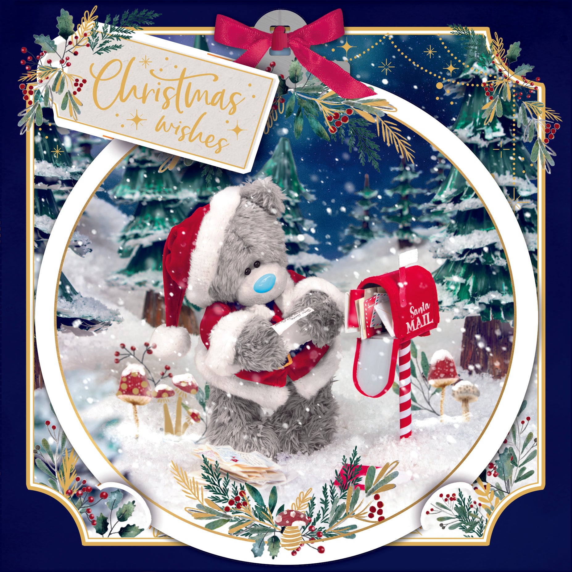 Me to You Tatty Teddy 3D Christmas Card 'Chrisitmas Wishes' With Keepsake Bauble-Style Plaque, Open Send 6x6ins