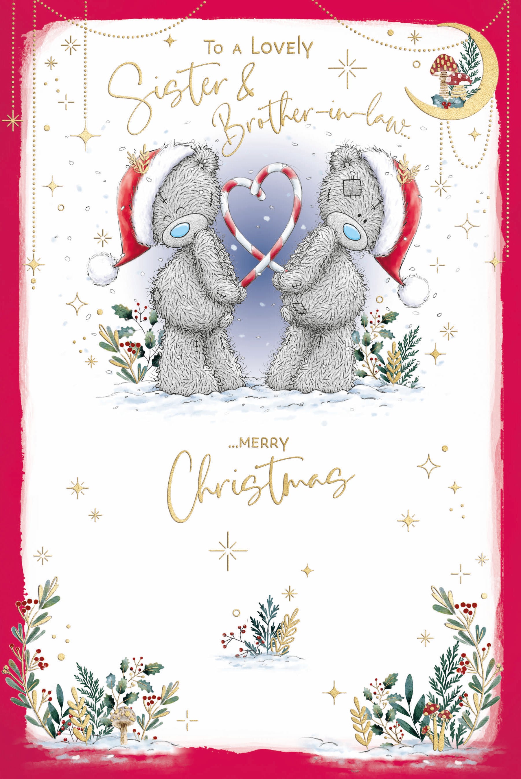 Me To You Tatty Teddy Christmas Card To Sister And Brother-In-Law, Tatty Teddy Bears With Candy Canes 6x9ins - Official Collection