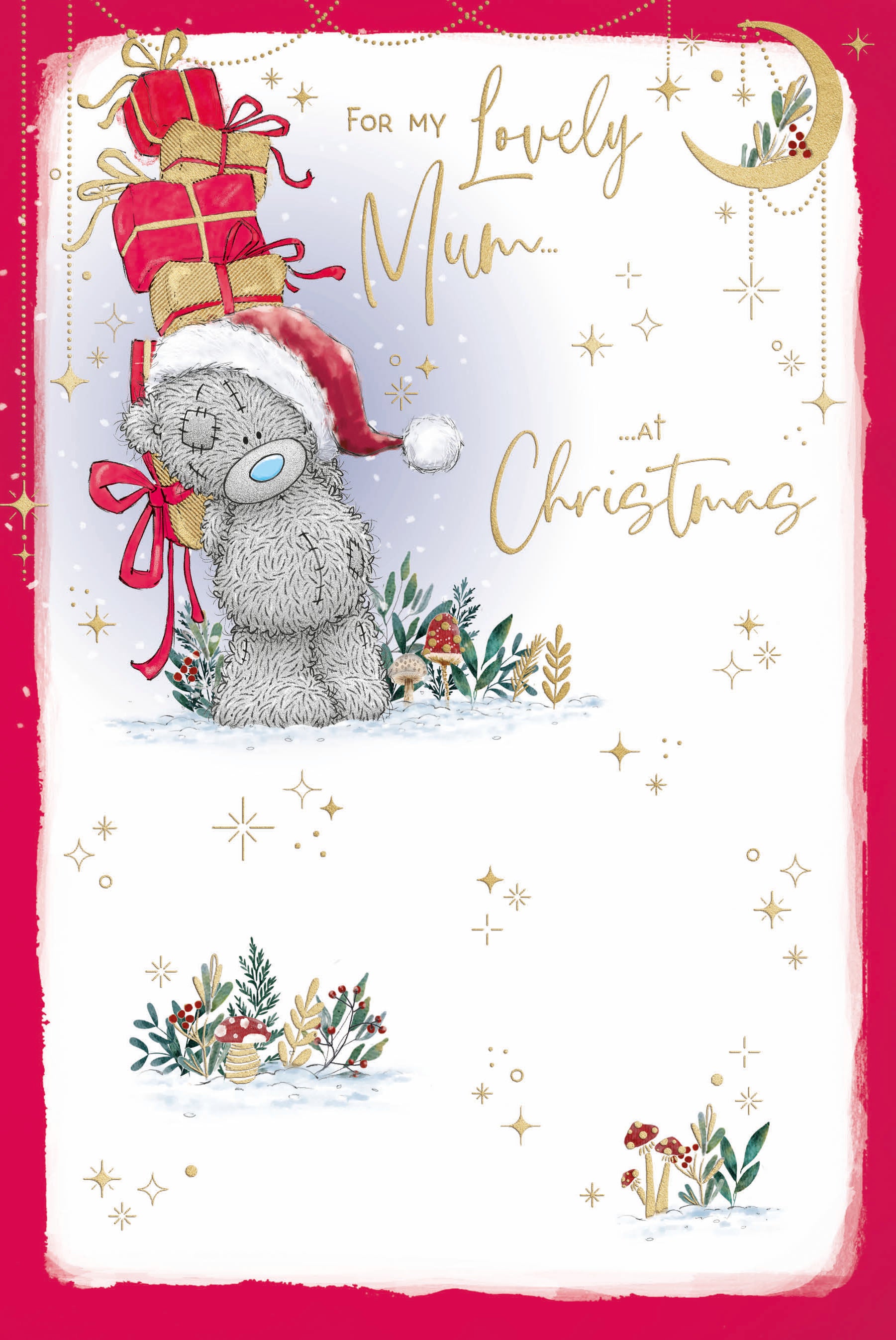 Me To You Tatty Teddy Christmas Card To A Lovely Mum, Tatty Teddy With Gifts, 6x9ins - Official Collection