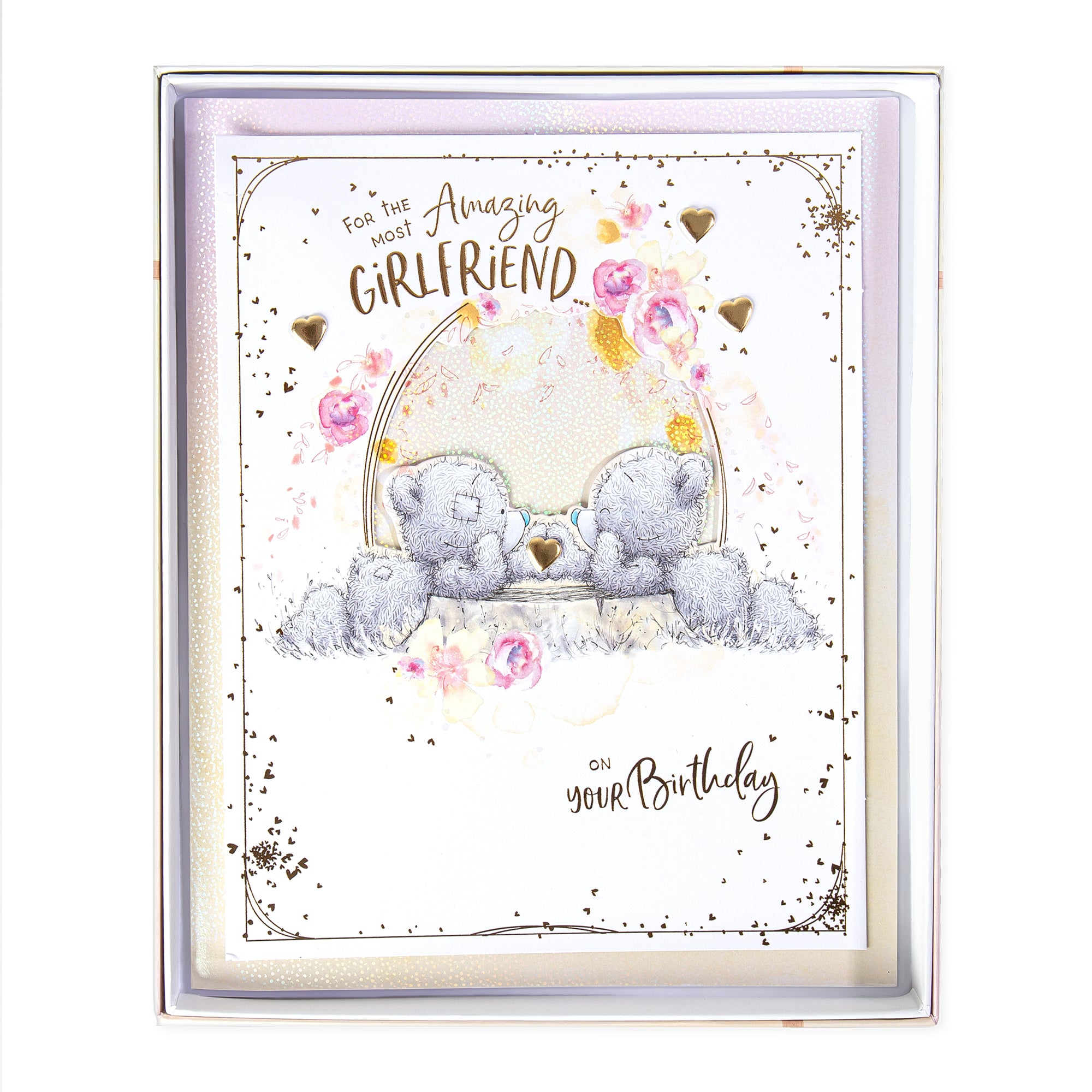 Me To You Tatty Teddy Amazing Girlfriend Luxury Gold Foil Boxed Hand Made Birthday Card, 8 X 10 Inches - Official Collection