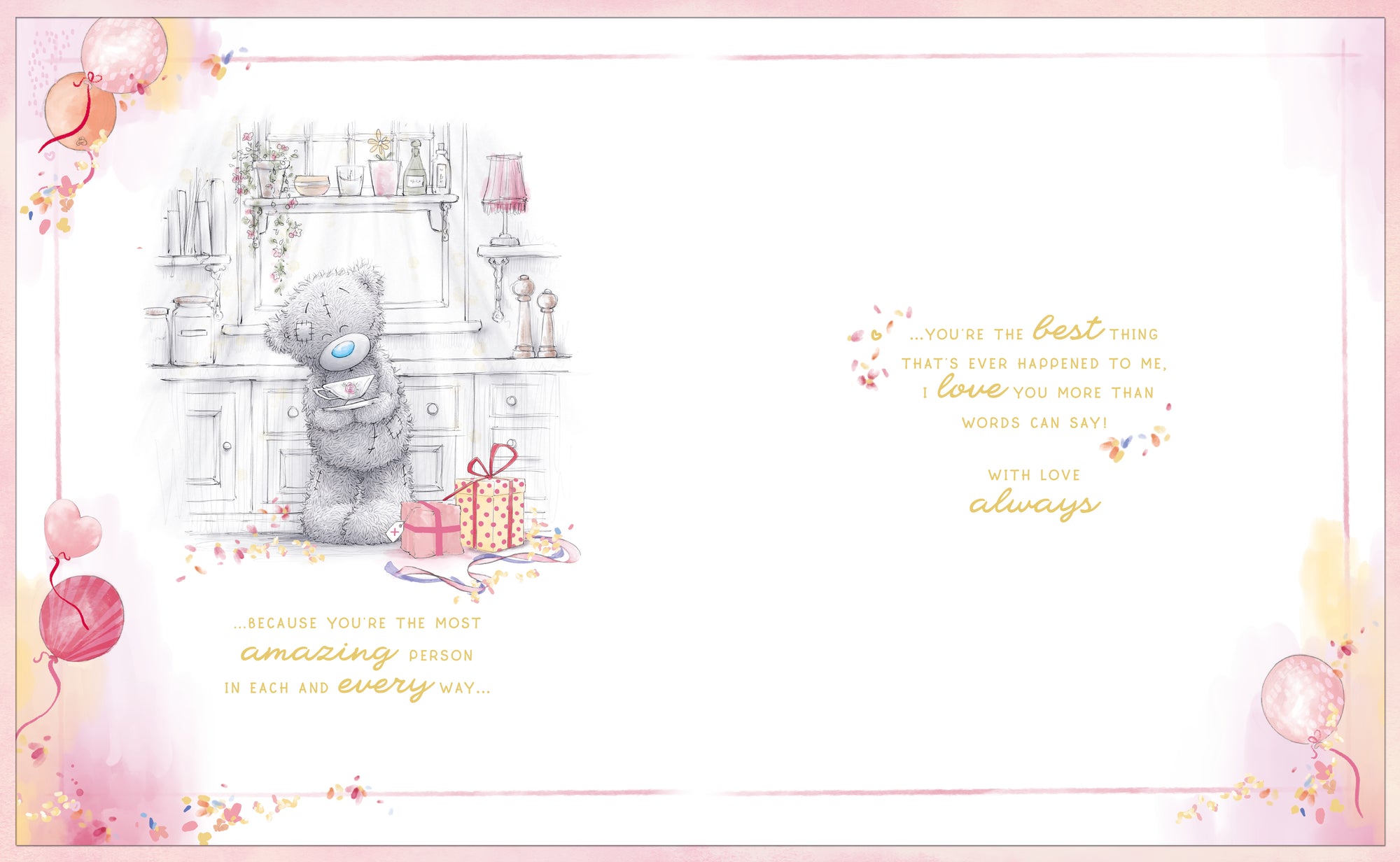 Me to You Tatty Teddy Luxury Boxed Handmade Birthday Card Wife Bear With Tea, 8 X 10 Inches - Official Collection
