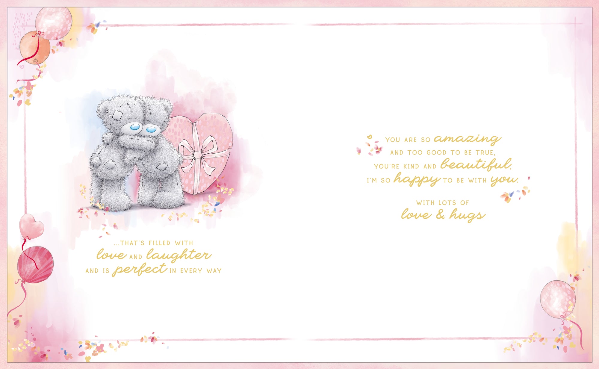 Me to You Tatty Teddy Cute Boxed Handmade Birthday Card For My Lovely Girlfriend, Tatty Teddy Hold A Pink Wrapped Heart 20 X 25cm - Official Collection