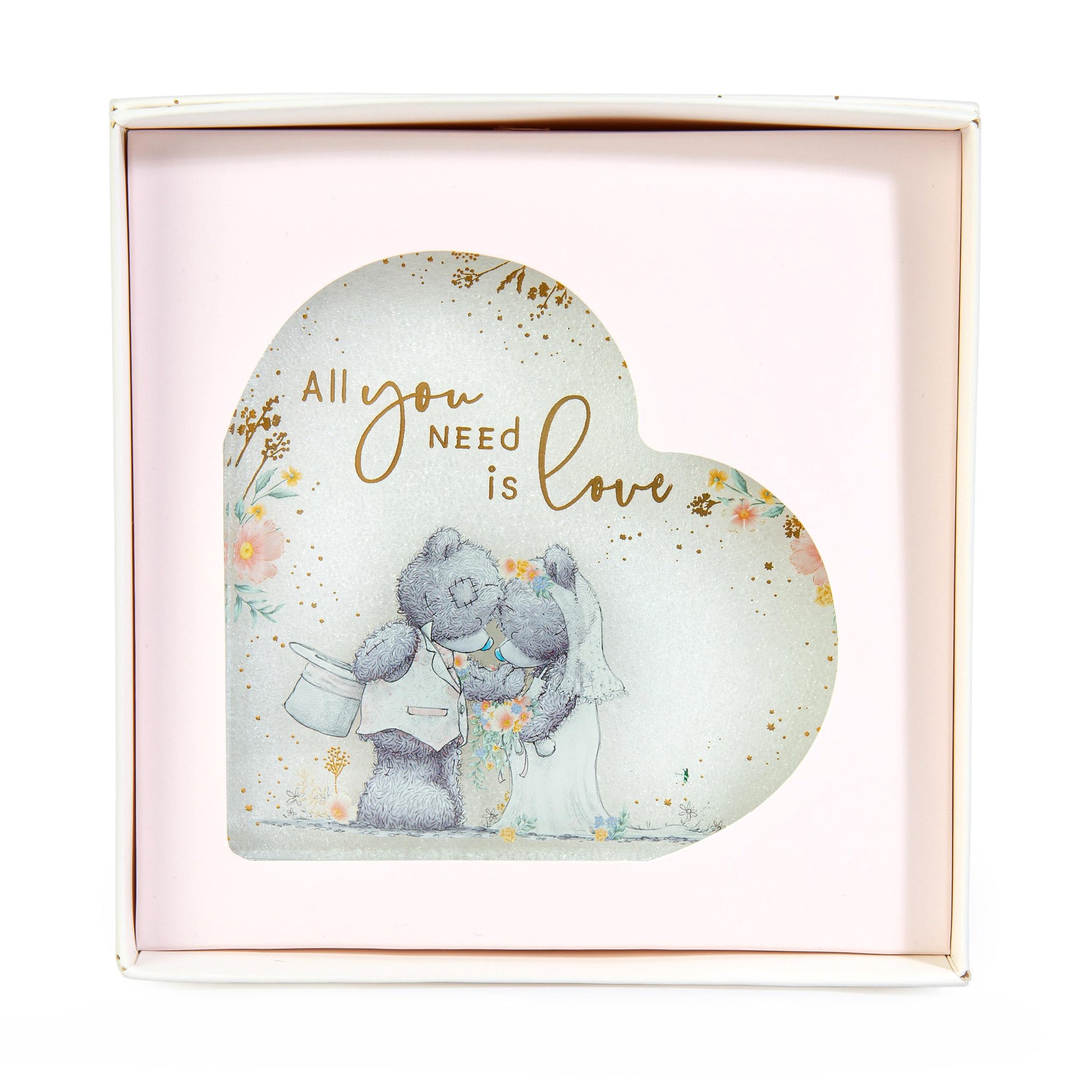 Me to You Tatty Teddy Glass Heart Plaque Wedding Day Gift - Official Collection
