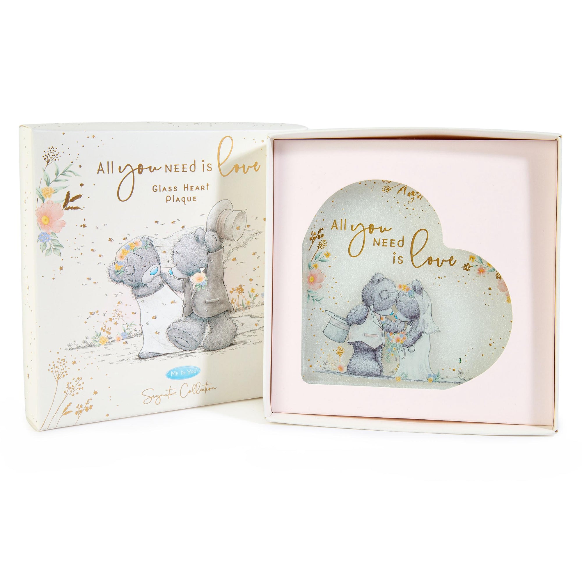 Me to You Tatty Teddy Glass Heart Plaque Wedding Day Gift - Official Collection