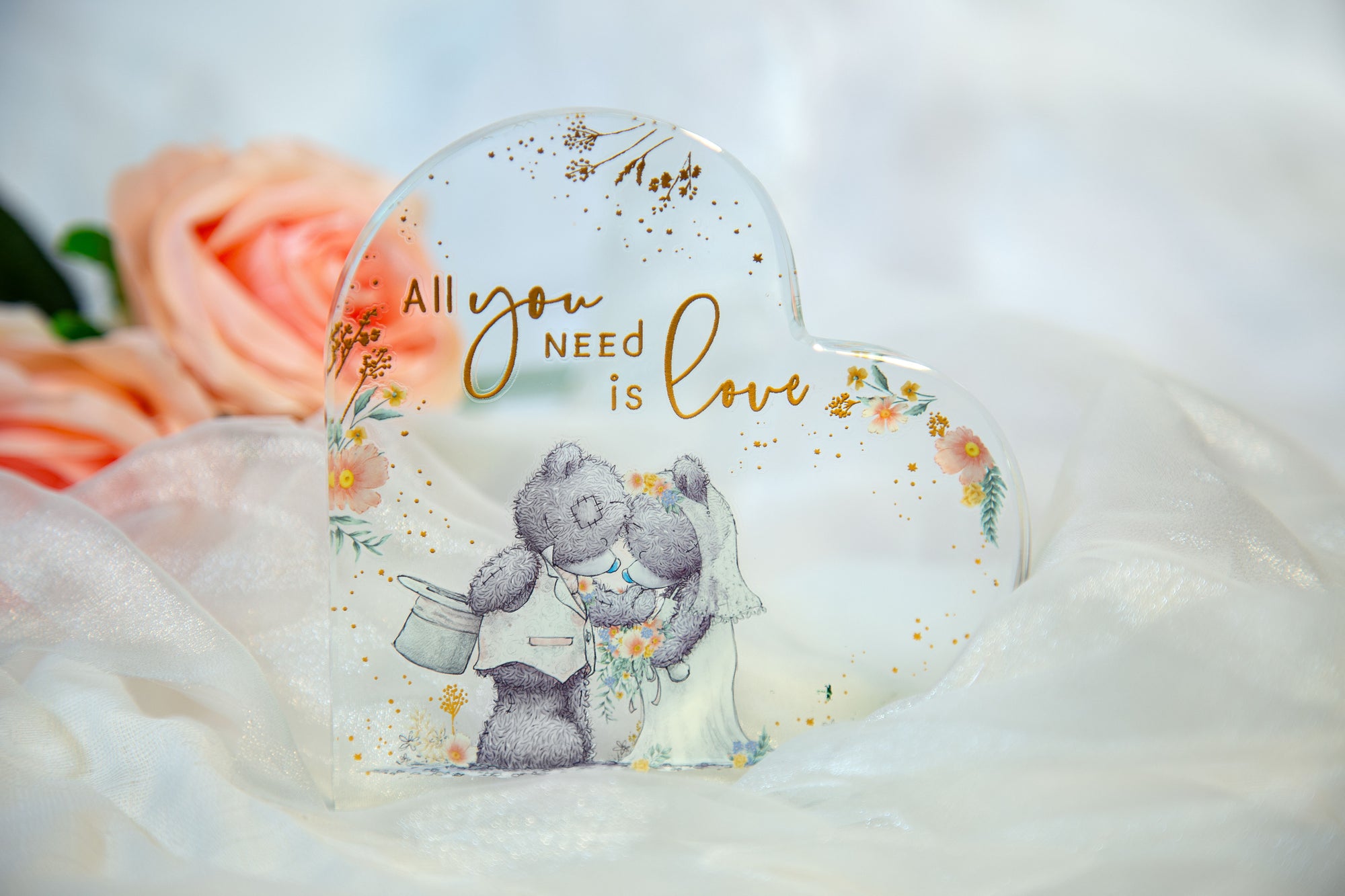 Me to You Tatty Teddy Glass Heart Plaque Wedding Day Gift - Official Collection