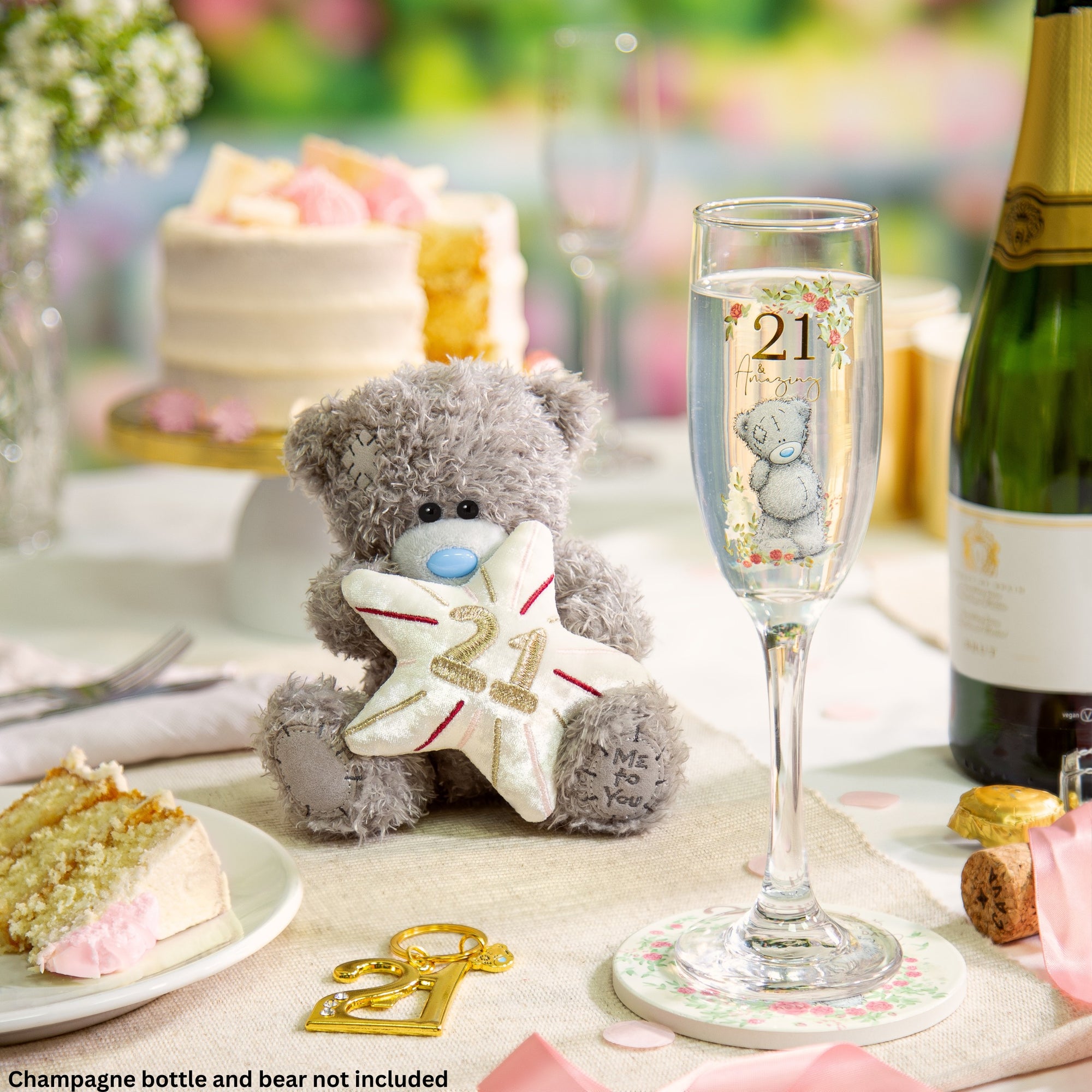 Me to You Tatty Teddy 21st Birthday Gift Set Includes Champagne Glass, Coaster & Keyring In Luxury Gift Box - Signature Collection