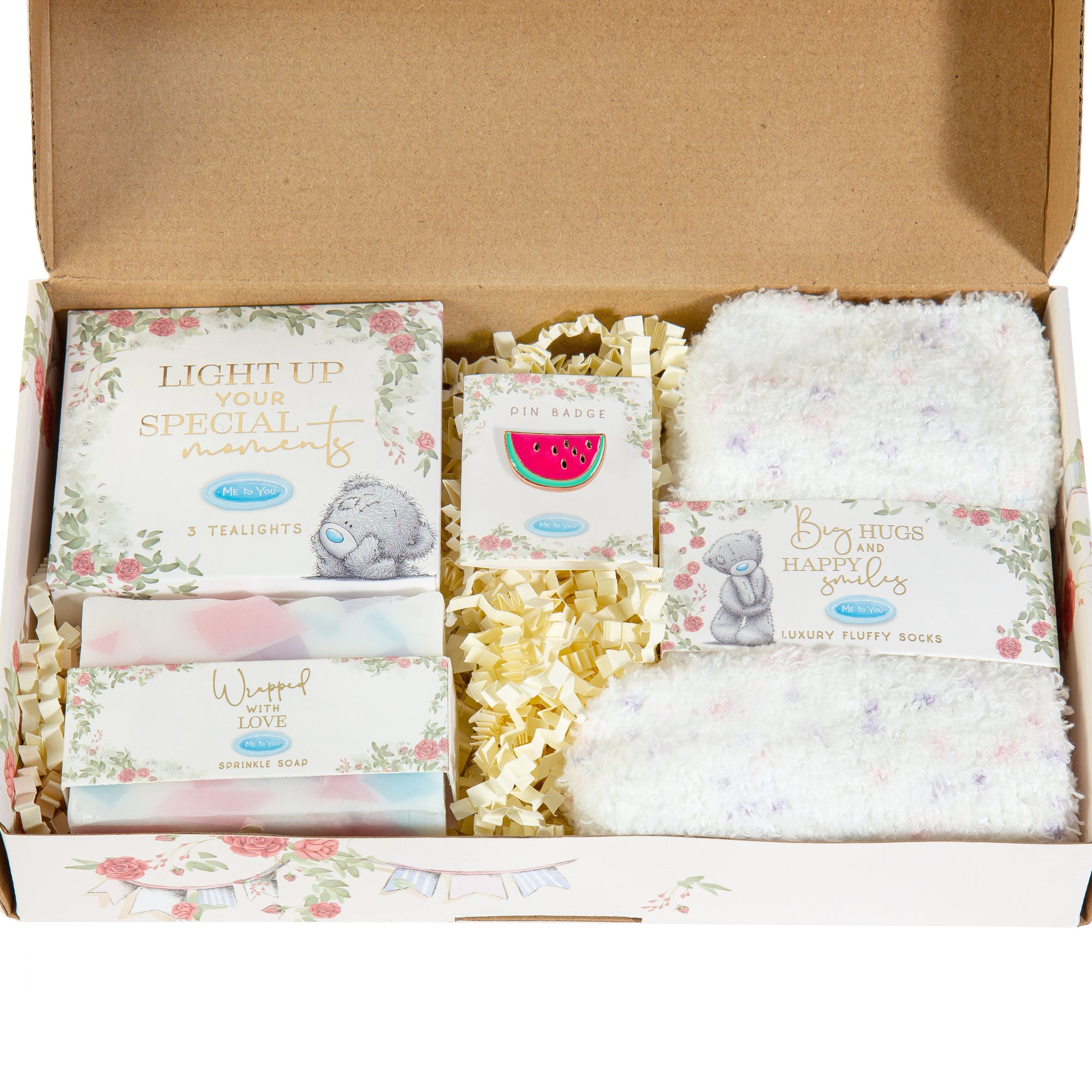 Me to You Tatty Teddy Letterbox Birthday Gift Set Includes Fluffy Socks, Wooden Plaque, Sprinkles Tealights & Pin Badge - Signature Collection
