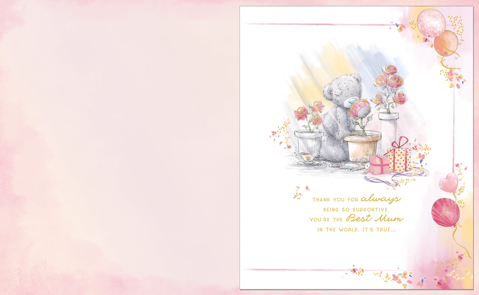 Me To You Tatty Teddy Cute Handmade Birthday Card For The Most Amazing Mum, Tatty Teddy Holding Pink Roses 20 X 25cm - Official Collection