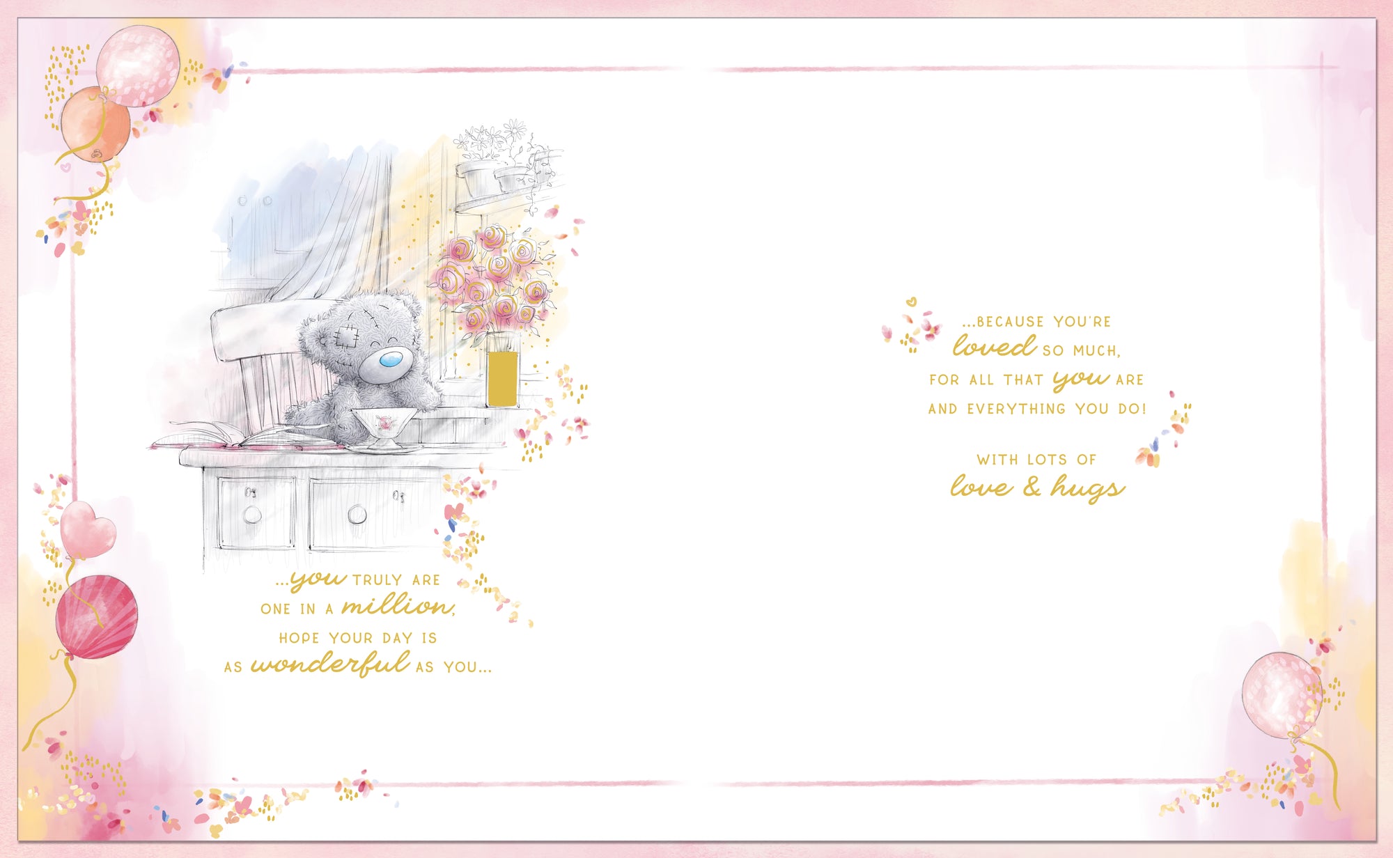 Me To You Tatty Teddy Cute Handmade Birthday Card For The Most Amazing Mum, Tatty Teddy Holding Pink Roses 20 X 25cm - Official Collection