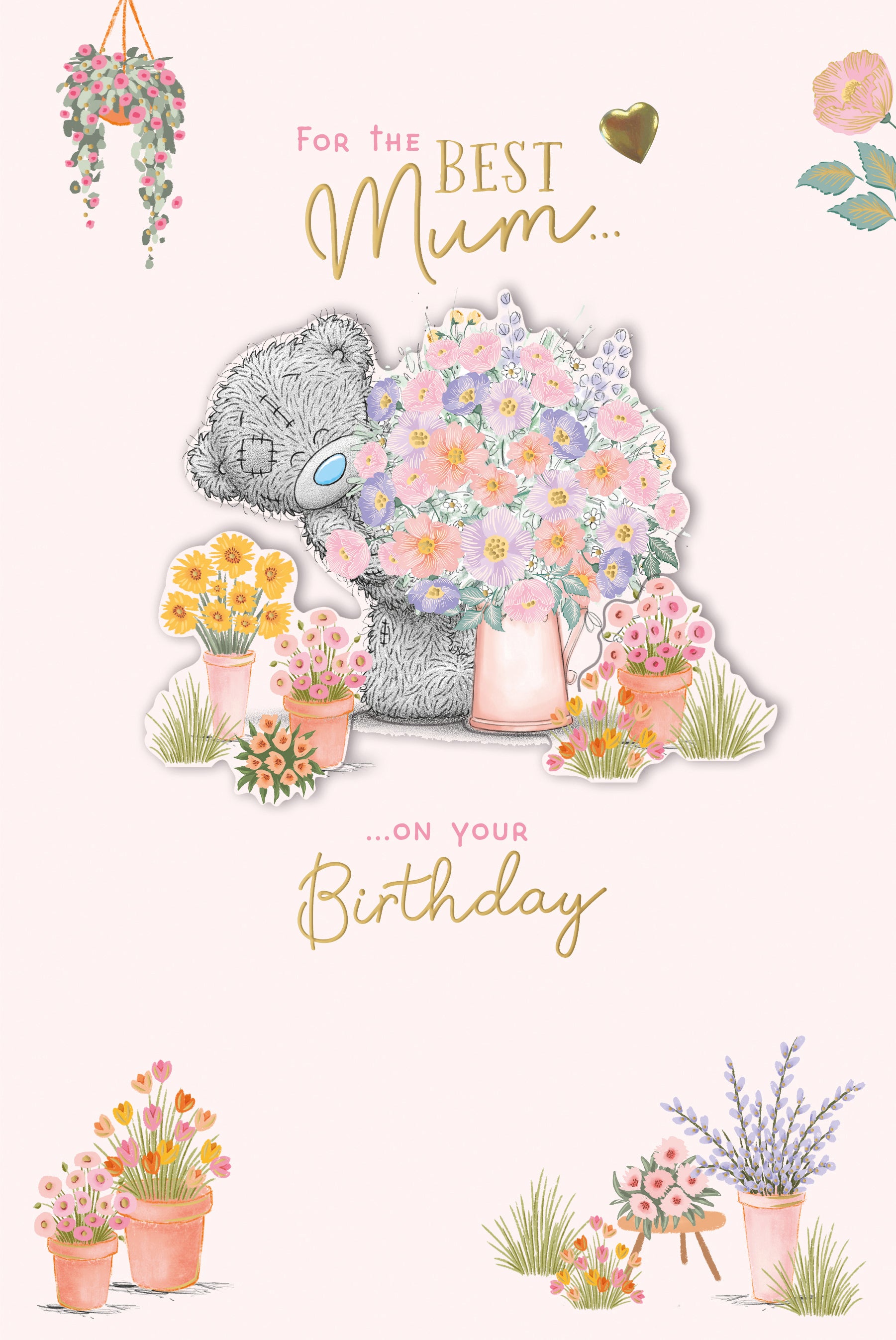 Luxury Birthday Card for Mum ‘For the Best Mum… on Your Birthday’ Me to You Bear and Floral Design with Gold Foil Detail, 6 x 9 Inches