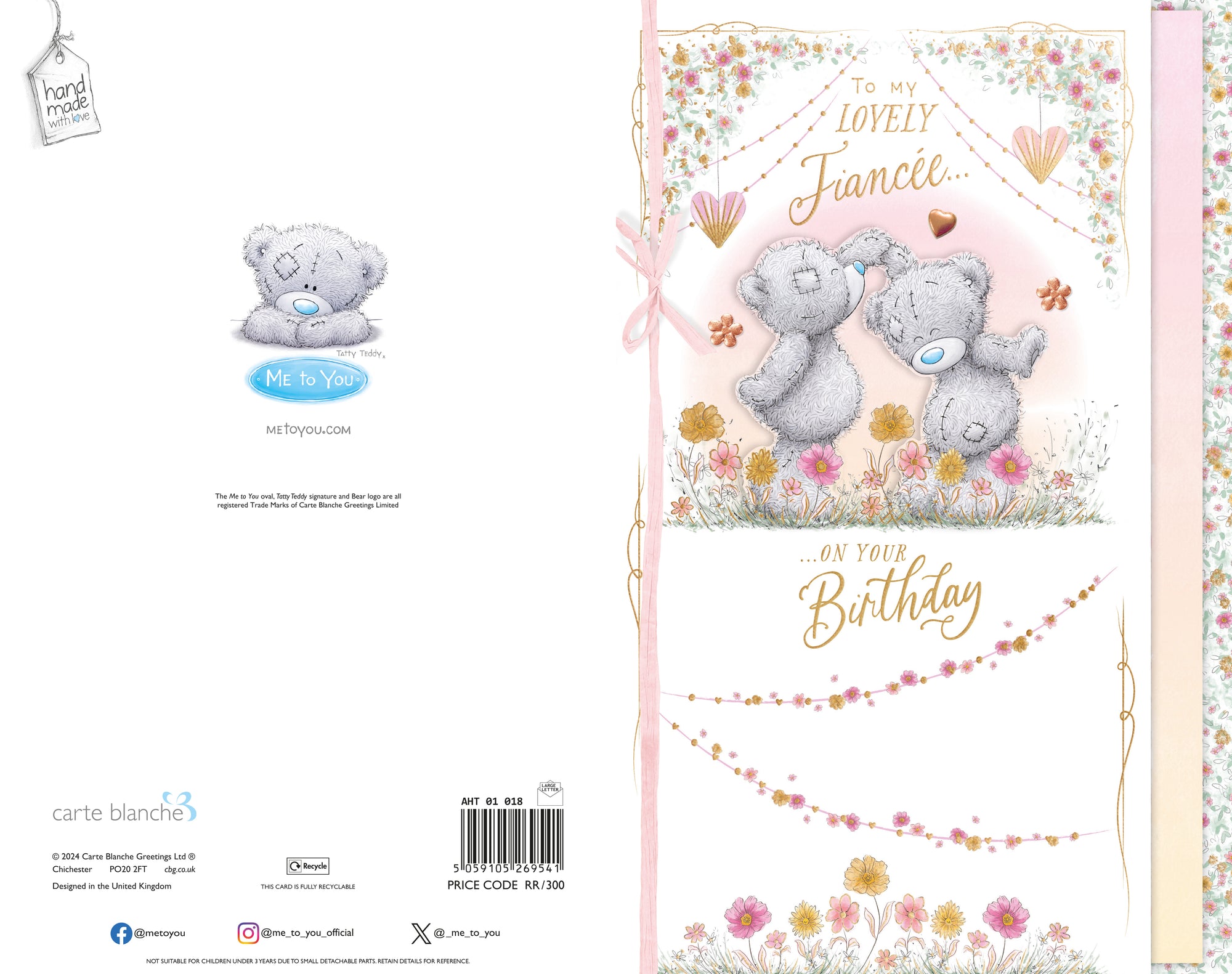 Me to You Tatty Teddy Luxury Handmade Birthday Card For Beautiful Fiancée 18 x 28 cms