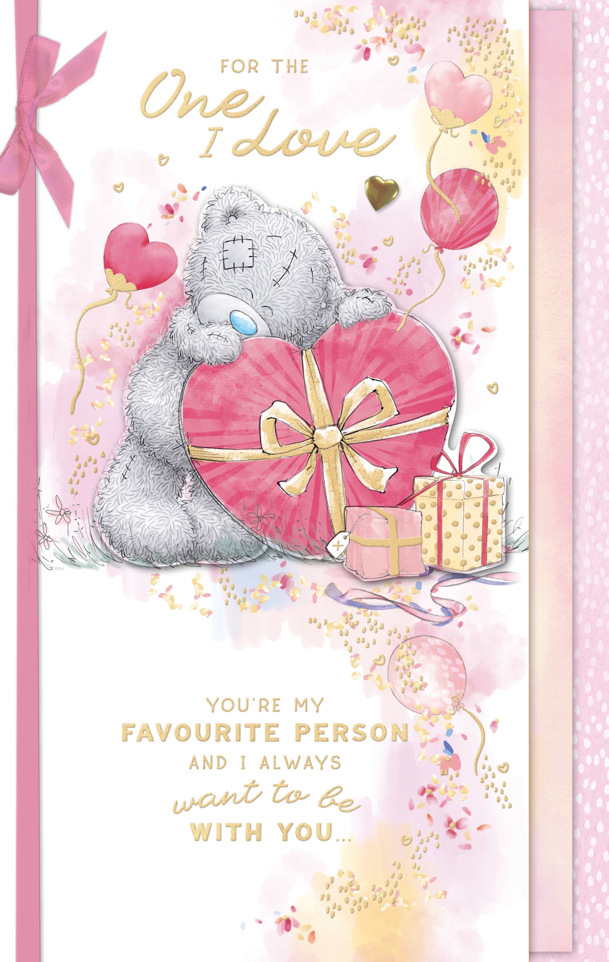 Me To You Tatty Teddy One I Love Bear With Heart Luxury Hand Made Gold Foil Birthday Card, 7 X 11 Inches - Official Collection