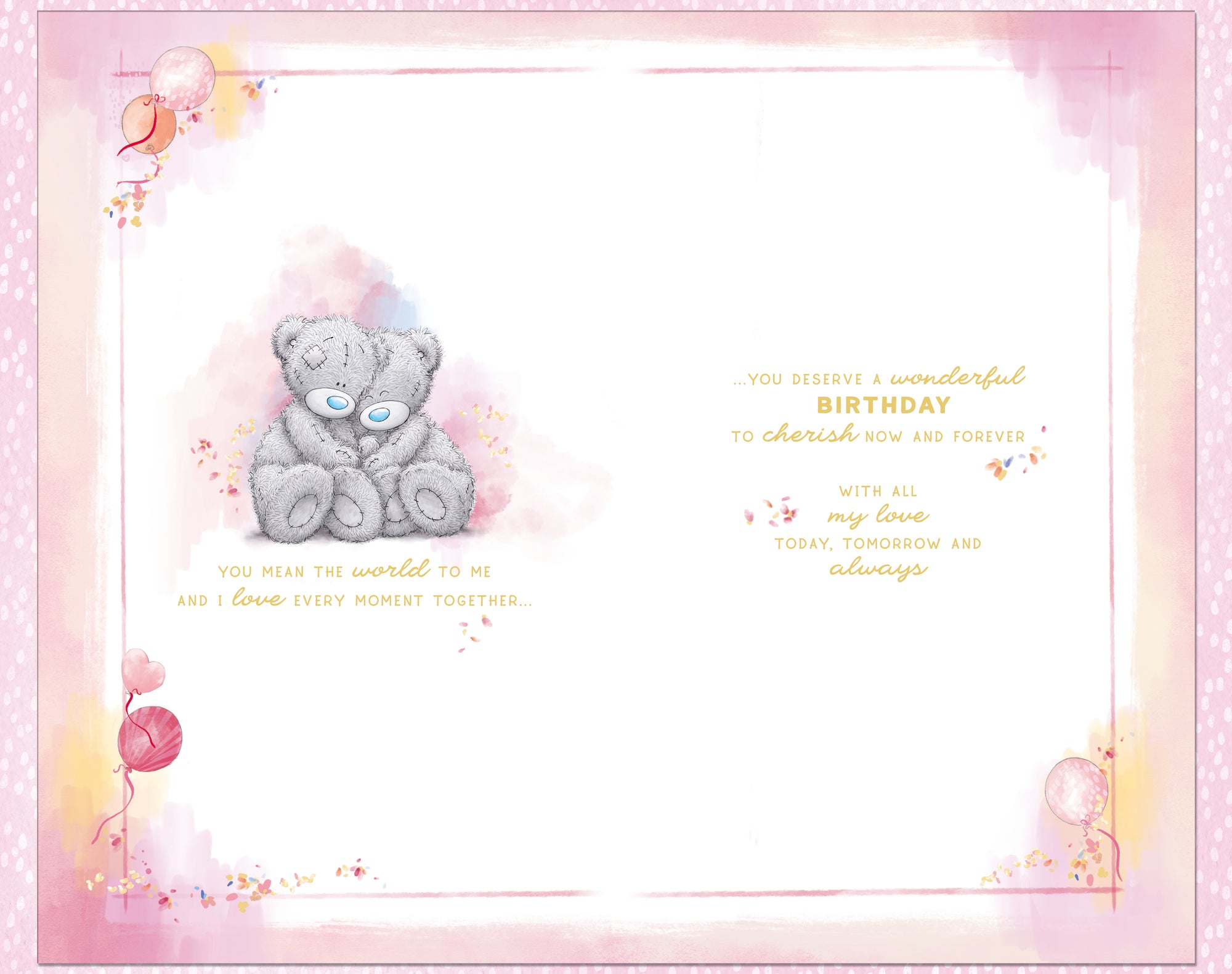Me To You Tatty Teddy One I Love Bear With Heart Luxury Hand Made Gold Foil Birthday Card, 7 X 11 Inches - Official Collection