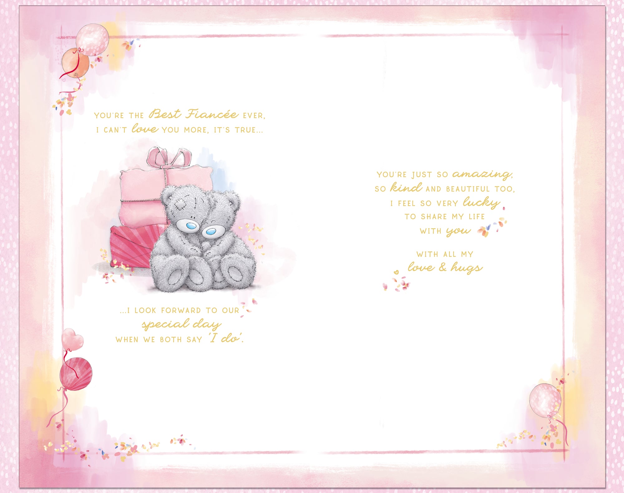 Me To You Tatty Teddy Lovely Fiancee Luxury Hand Made Bears With Gifts Gold Foil Birthday Card, 7 X 11 Inches - Official Collection