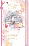 Me to You Tatty Teddy 'For My Beautiful Wife' Bears Drinking Tea Luxury Gold Foil Birthday Day Card With Bow, 7 X 11 Inches - Official Collection