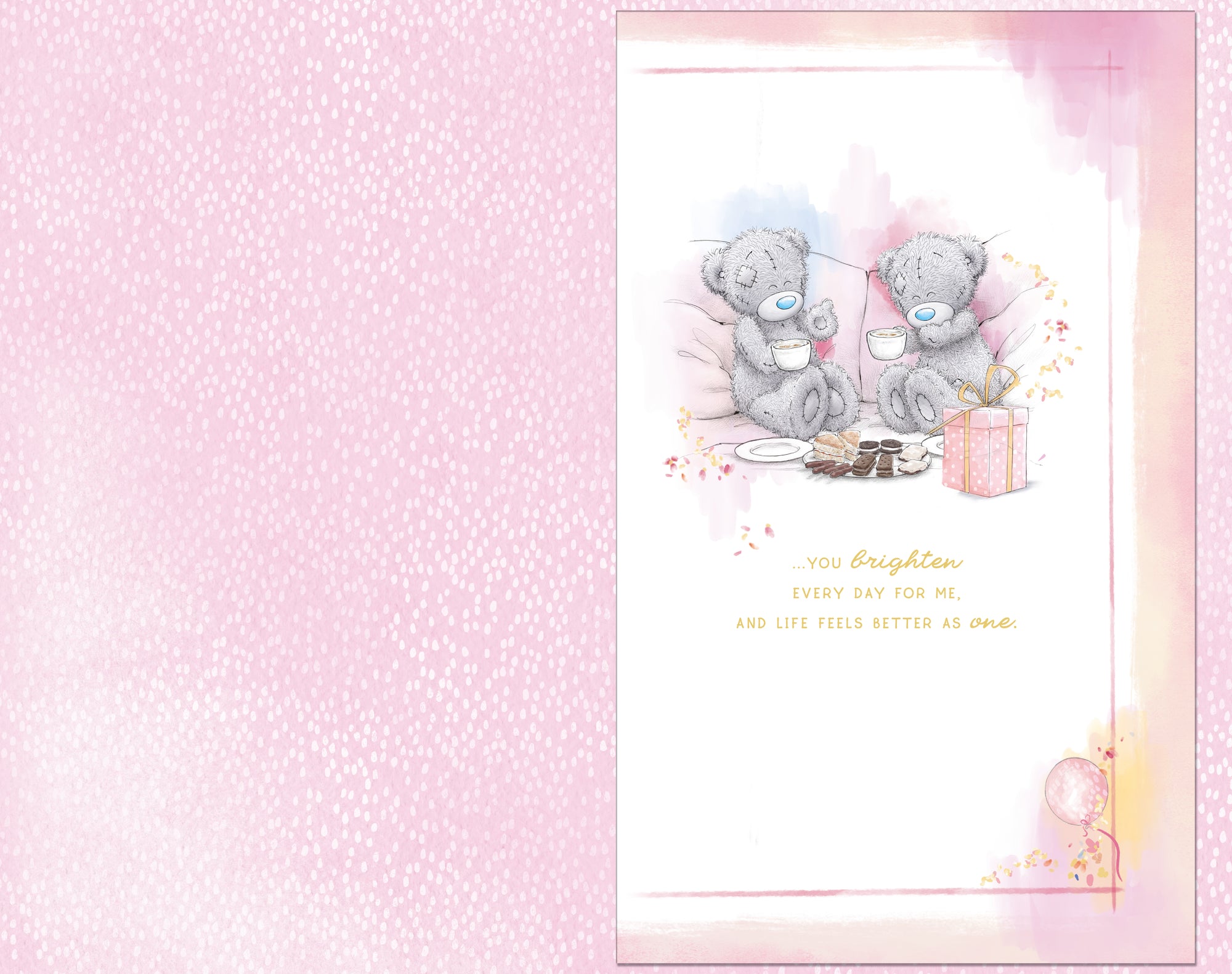 Me to You Tatty Teddy 'For My Beautiful Wife' Bears Drinking Tea Luxury Gold Foil Birthday Day Card With Bow, 7 X 11 Inches - Official Collection