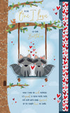 Birthday Card To The One I Love, Racoons On Swing Handmade Greeting Card By Wishing Well Studios - 7x11ins