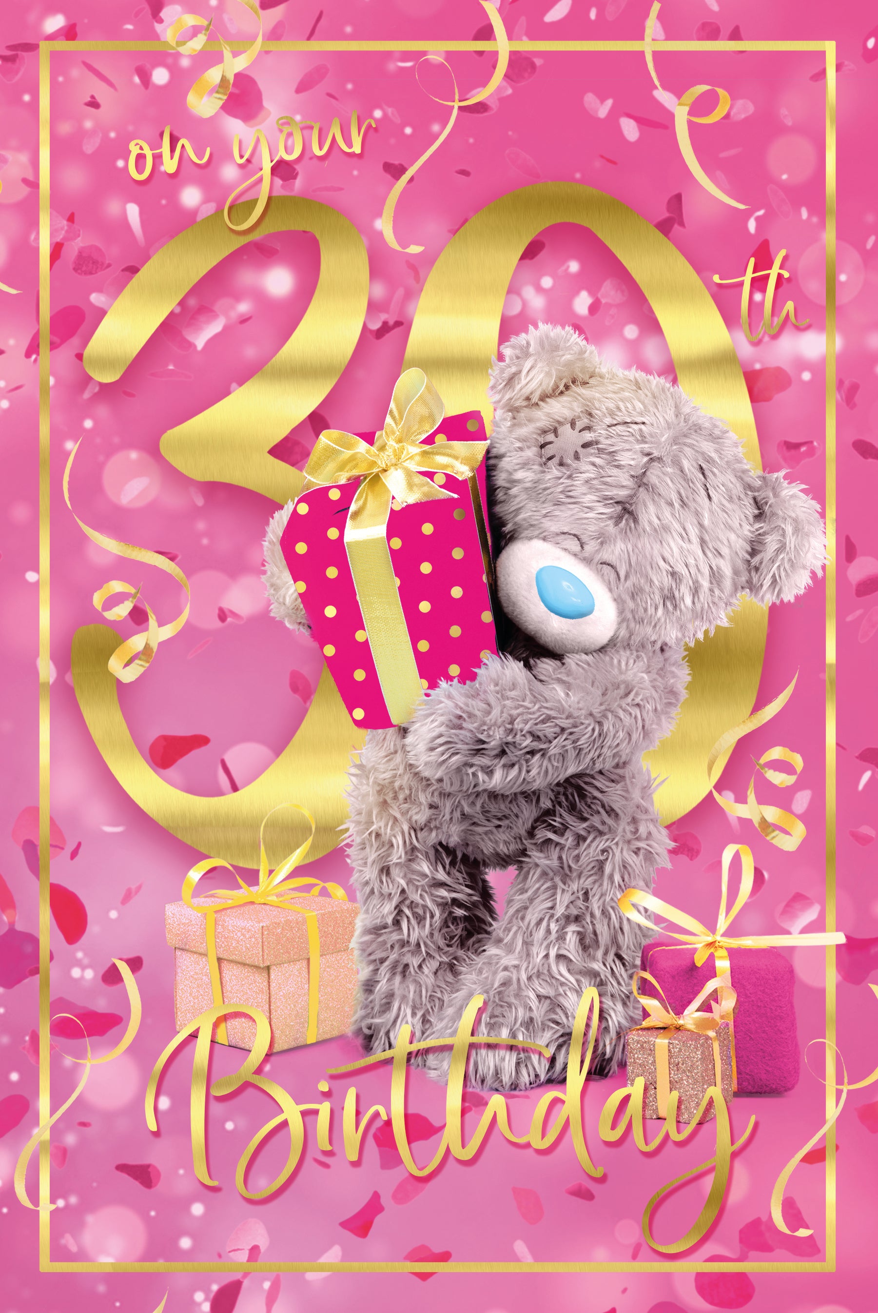Me To You Tatty Teddy 3D 30th Birthday Keepsake Card For Friends Or Family, Tatty Teddy Holding A Gift 15.2 x 22.8 cm - Official Collection