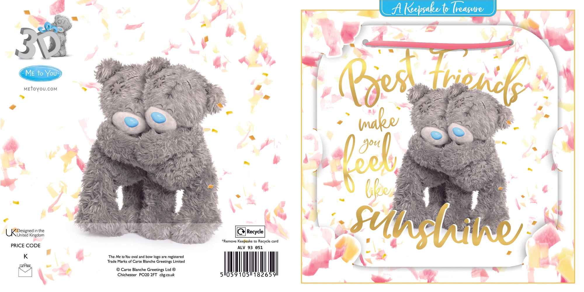 Me to You Tatty Teddy Best Friends 3D Keepsake Greeting Card 6x6ins - Official Collection