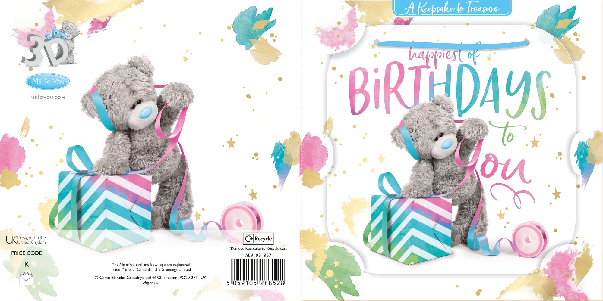 Me to You Tatty Teddy 3D Luxury Keepsake Birthday Card, Happiest Of Birthdays 6 x 6