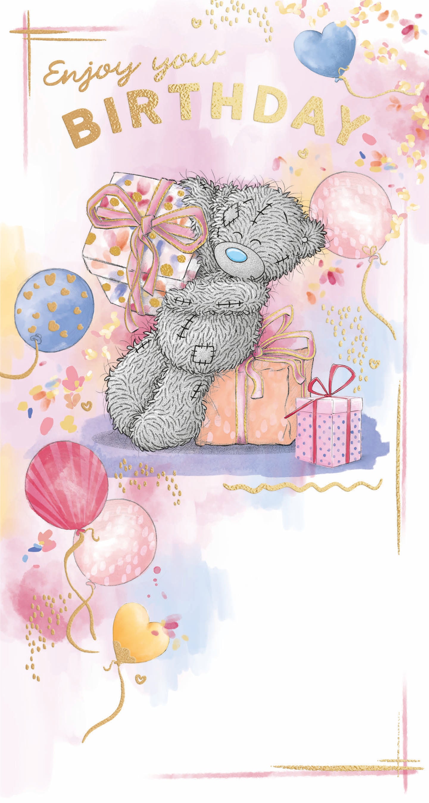 Me To You Tatty Teddy Cute Birthday Card For Friends Or Family, Tatty Teddy Holding A Gift 12.7 x 22.8 cm - Official Collection