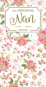 For A Very Special Nan, Vintage-Style Floral Birthday Card 5x9ins by Wishing Well Studios