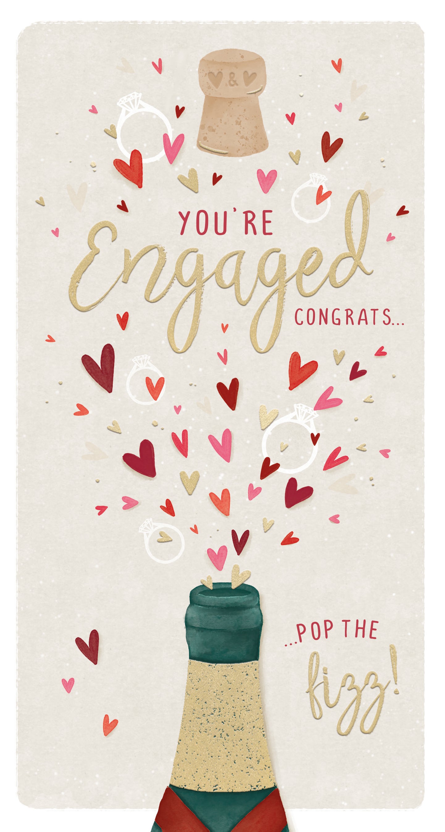 Luxury Gold Foil Engagement Card 'You're Engaged Congrats' by Wishing Well, 5 X 9 Inches