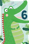 Cute 6th Birthday Card with Fun Crocodile Illustrations 5x8ins by Wishing Well Studios