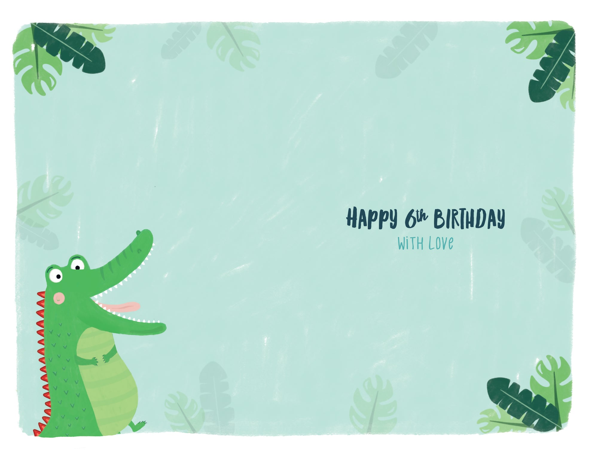 Cute 6th Birthday Card with Fun Crocodile Illustrations 5x8ins by Wishing Well Studios