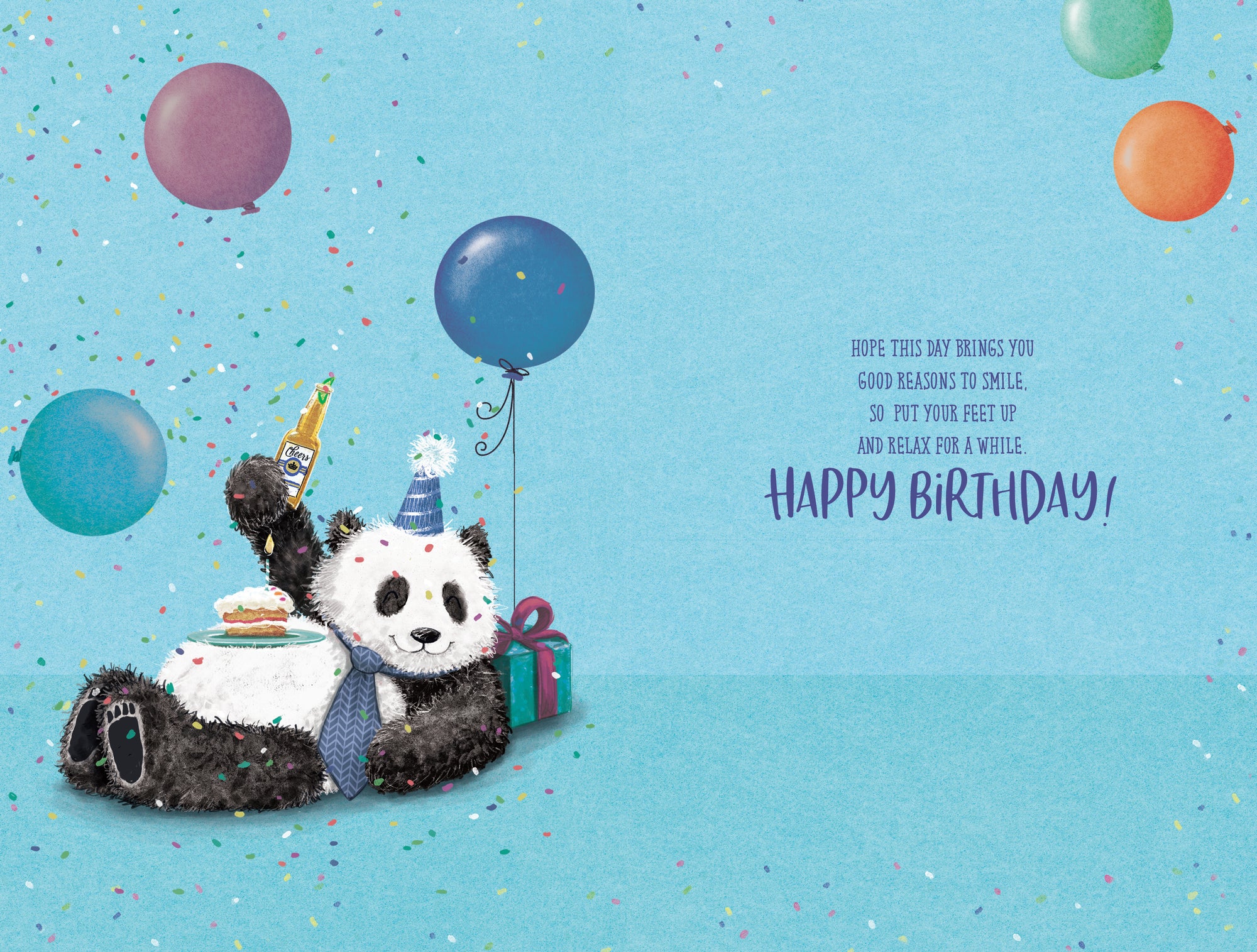 Partying Panda Birthday Card For Friend Or Relative by Wishing Well Studios 5 x 8 Inches