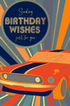 Car-Themed Birthday Card For Friend Or Relative, Retro Design And Gold Foil Detail by Wishing Well Studios 5 x 8 Inches