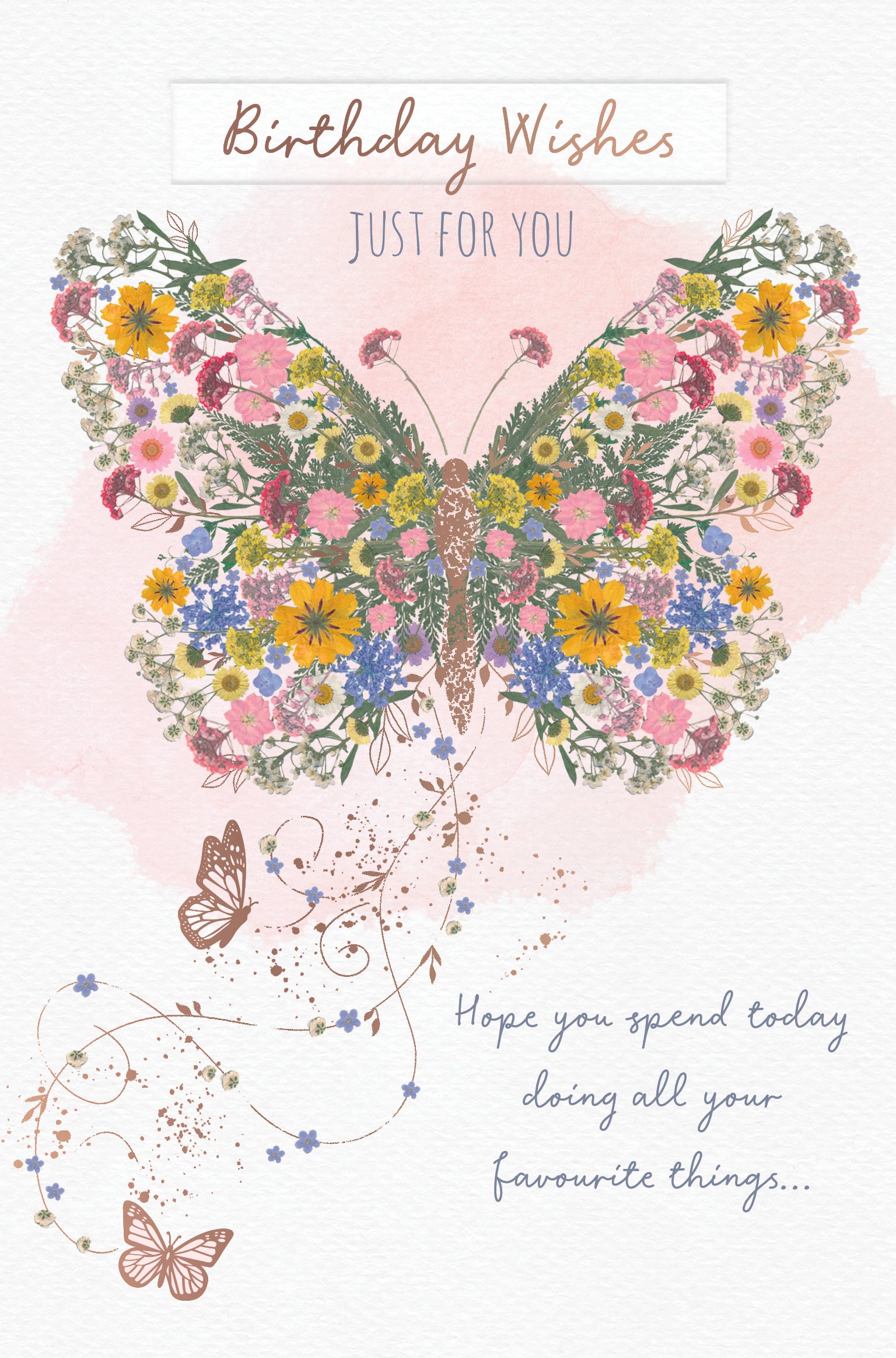 Pretty Butterfly Birthday Card For Friend Or Relative by Wishing Well Studios 5 x 8 Inches