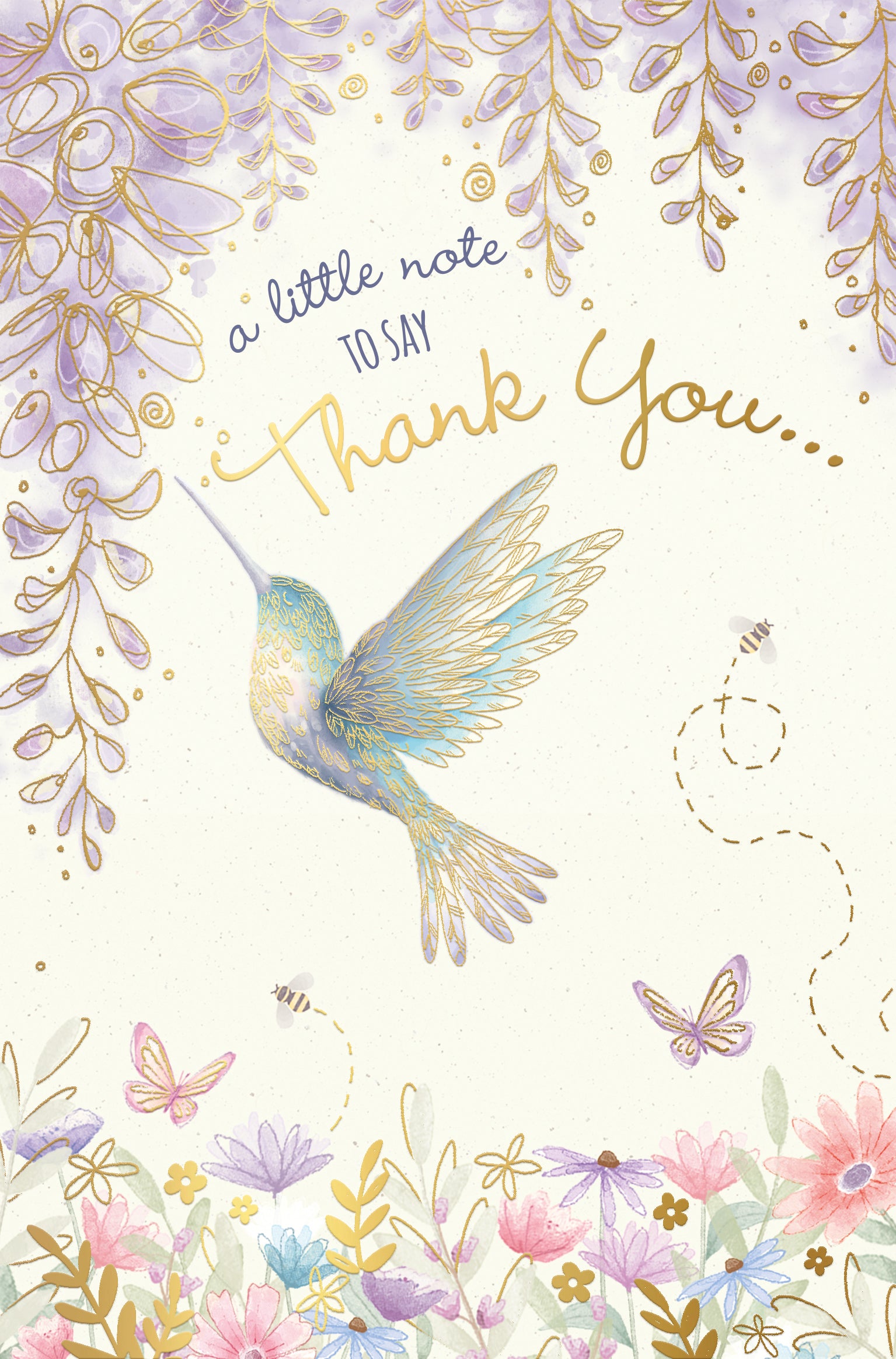 Thank You Greeting Card With Hummingbird by Wishing Well Studios, 5 x 8 Inches (12 x 20 Cms)