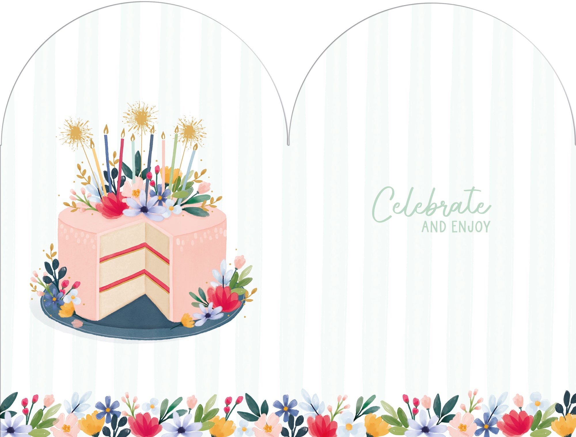 Wishing Well Birthday Card For Friends Or Family, Birthday Cake And Flowers 12.7 x 20.3 cm