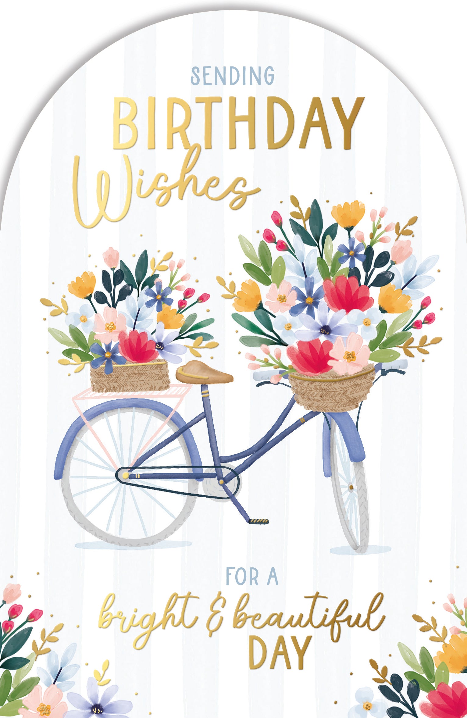 Wishing Well Birthday Card To Friends, Family Or Someone Special, Bicycle With Flowers 12.7 x 20.3 cm