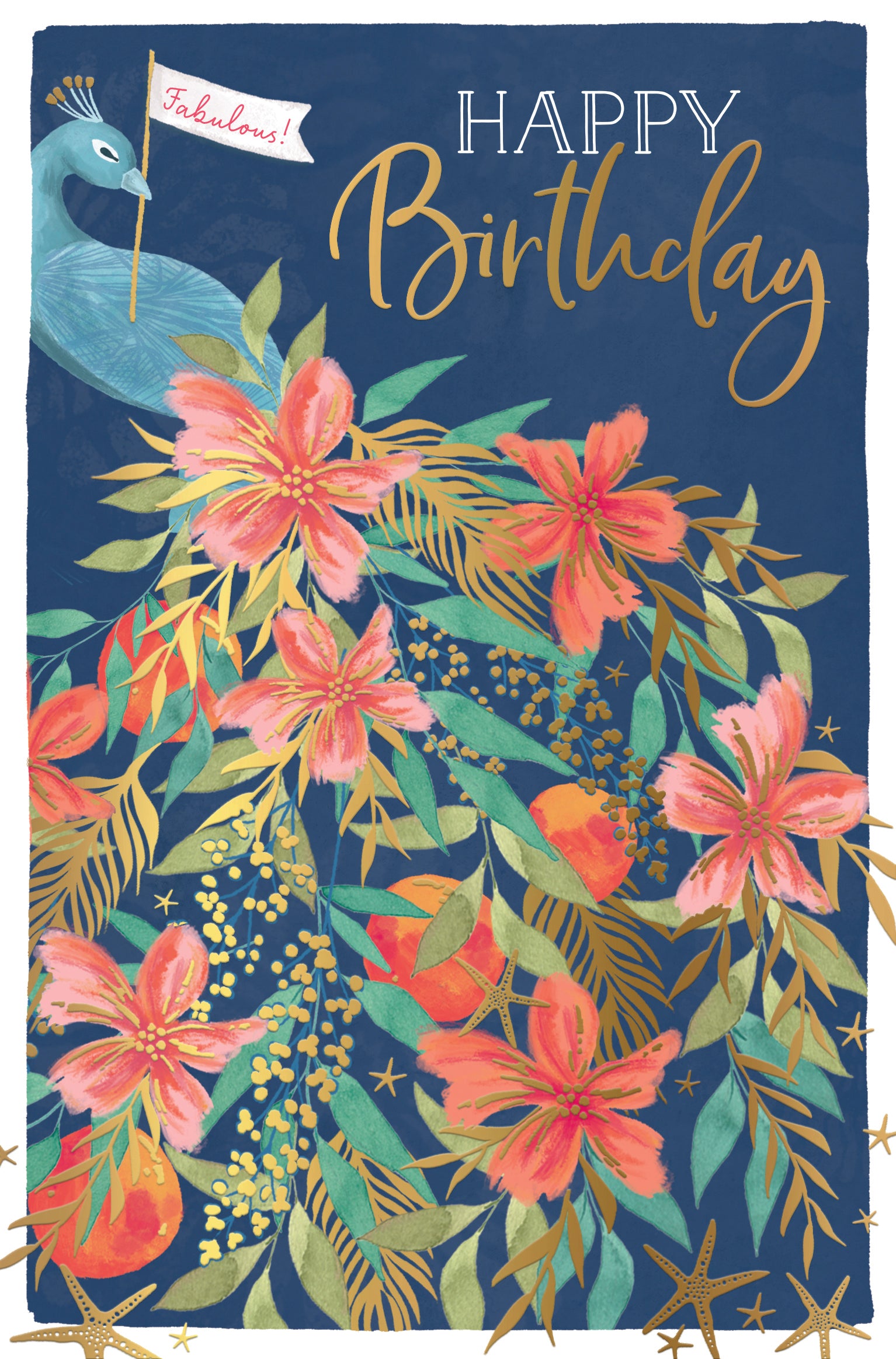 Wishing Well Birthday Card For Friends , Family Or Someone Special, Vibrant Peacock With Flowers 12.7 x 20.3 cm