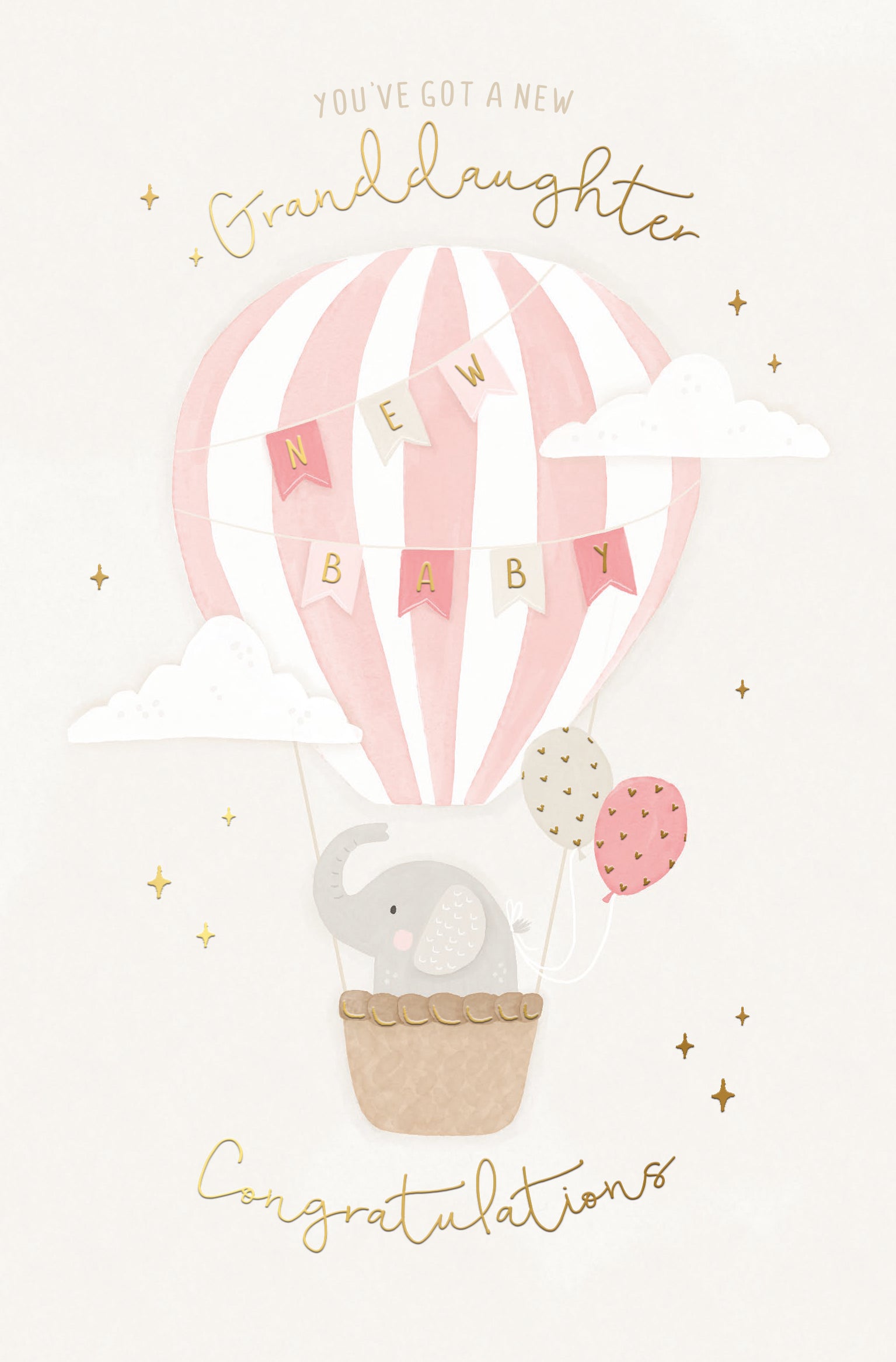 Luxury gold foil 'You've Got A New Granddaughter' Greeting Card by Wishing Well Studios, 8 X 5 Inches