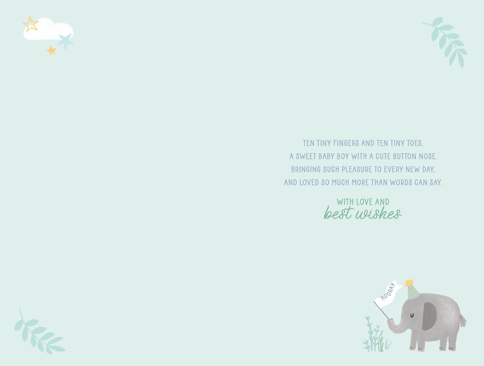 Luxury gold foil 'Welcome To The World Little One' Baby Boy Greeting Card by Wishing Well Studios, 5 X 8 Inches