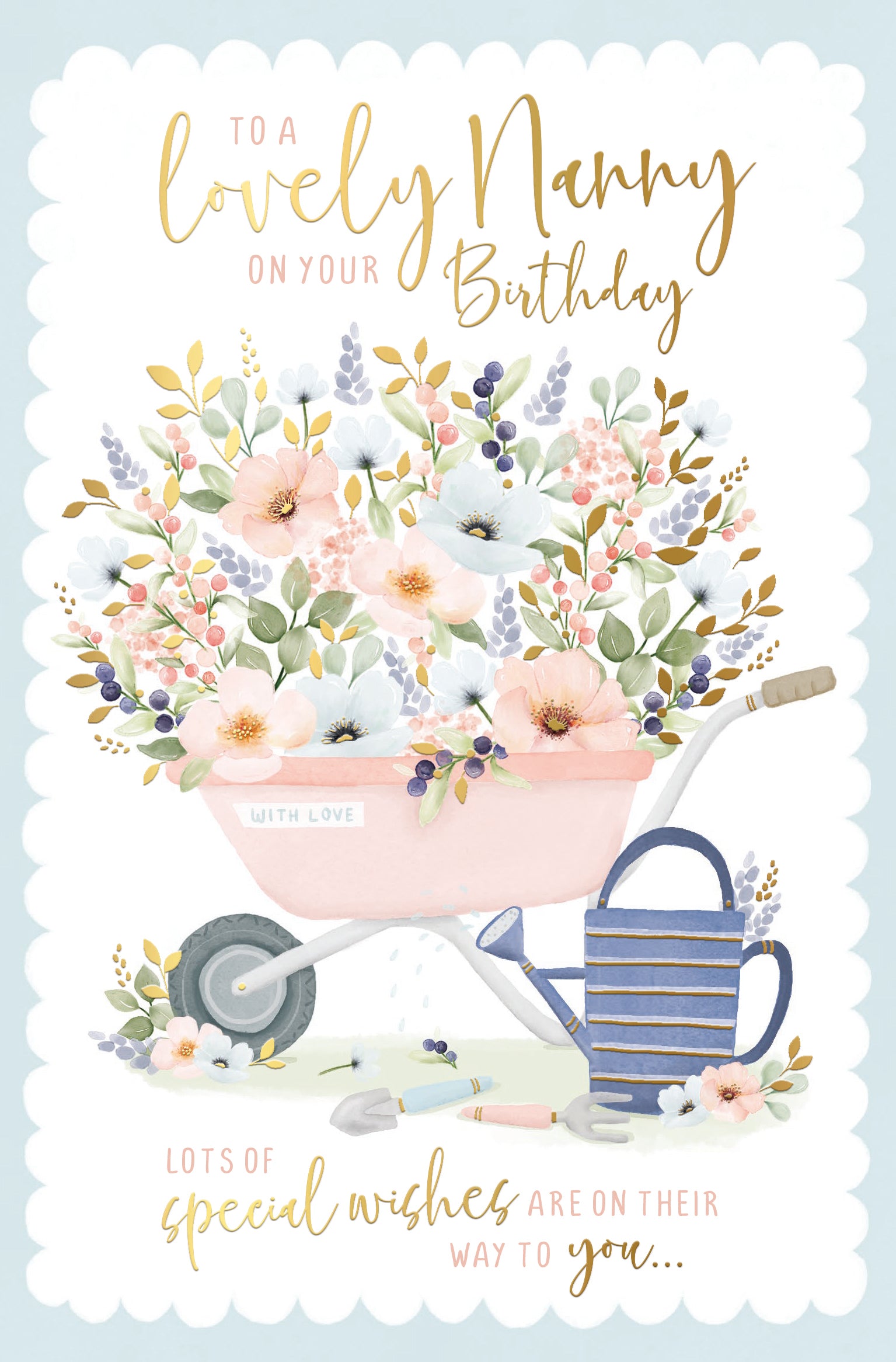 Luxury gold foil 'Lovely Nanny' Birthday Card by Wishing Well Studios, 5 X 8 Inches