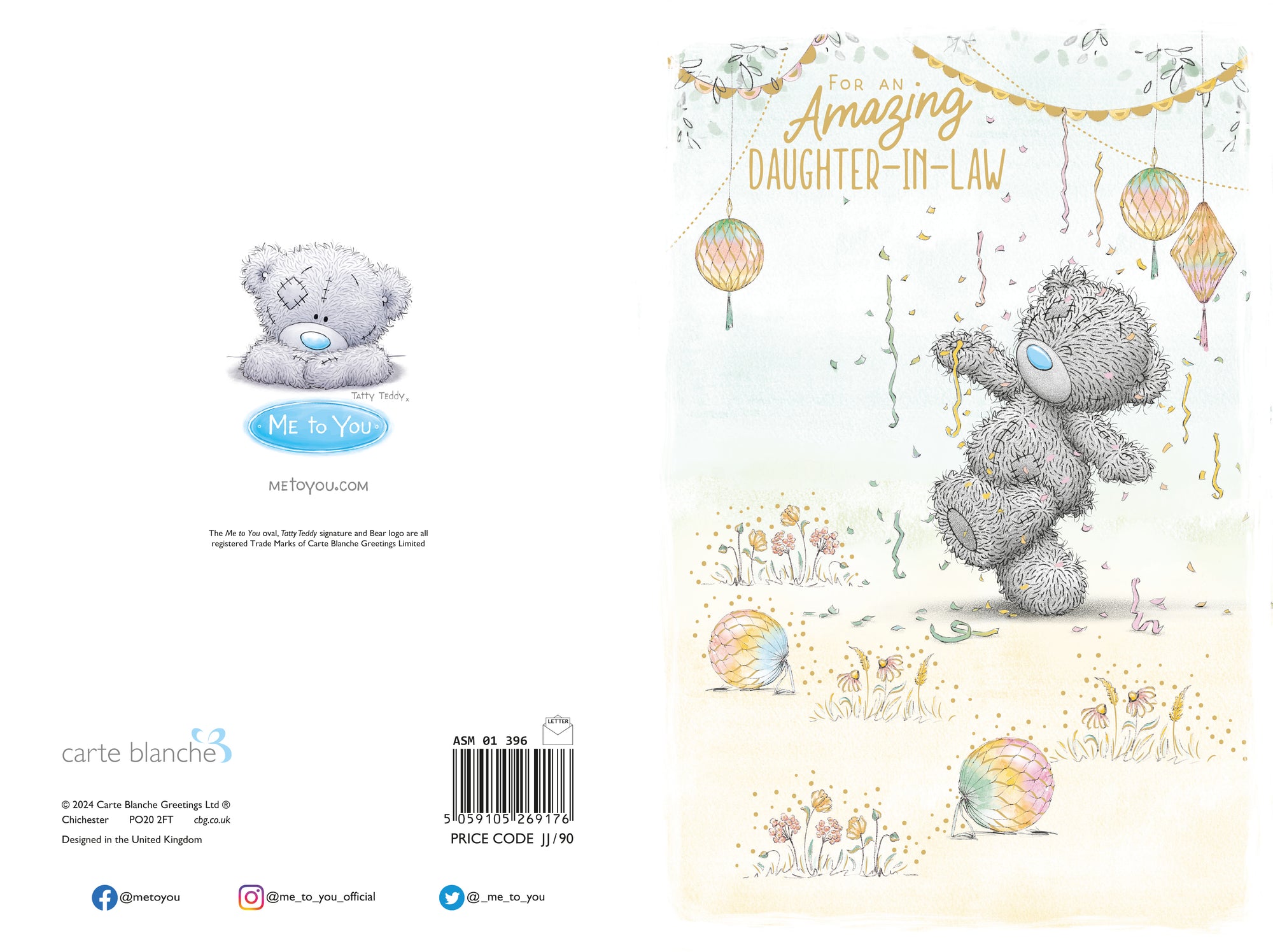 Me to You Tatty Teddy Cute Birthday Card For Daughter-In-Law, Bear With Party Streamers - Official Collection