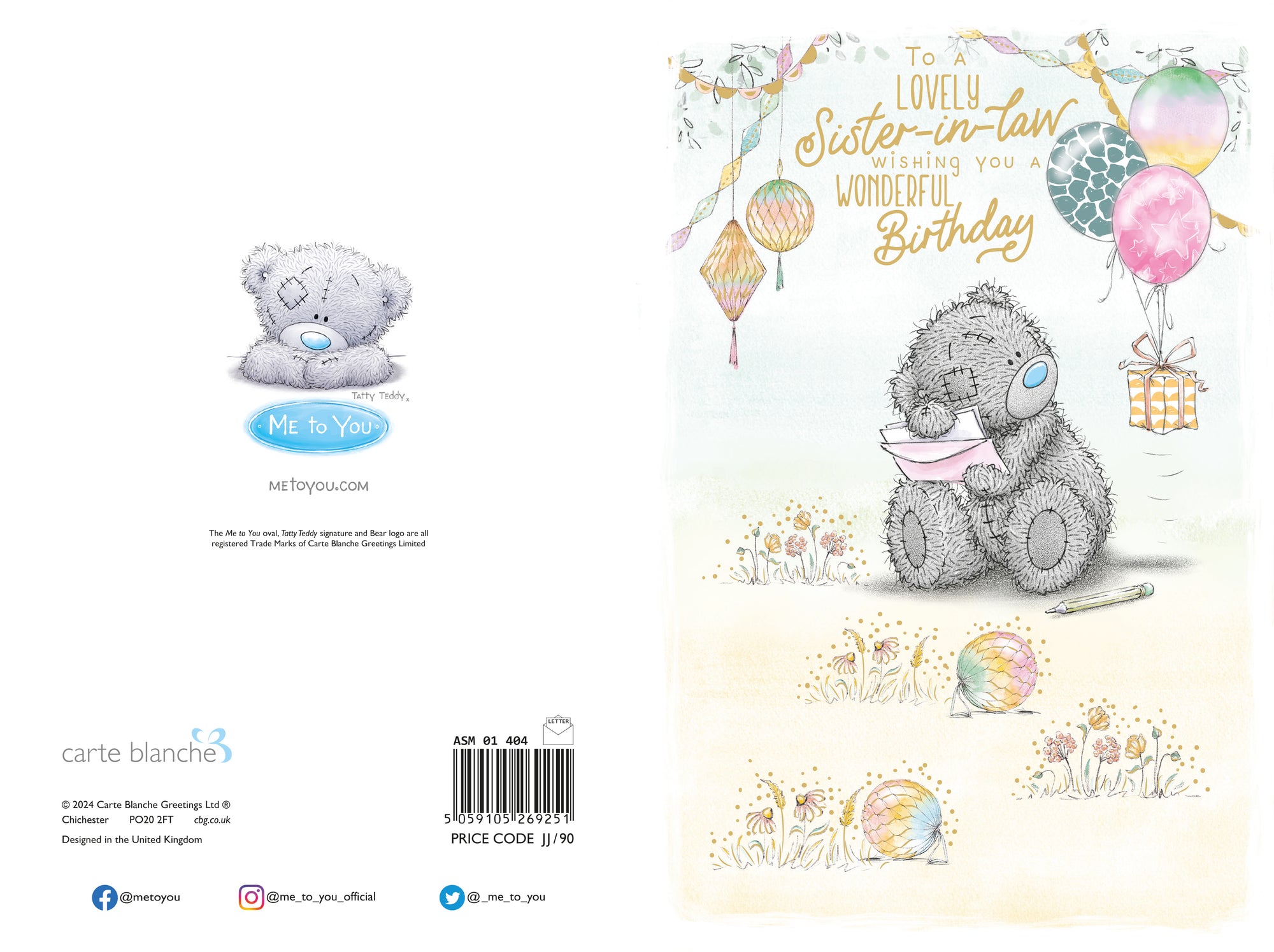 Me to You Tatty Teddy Cute Birthday Card For A Lovely Sister-In-Law - Official Collection