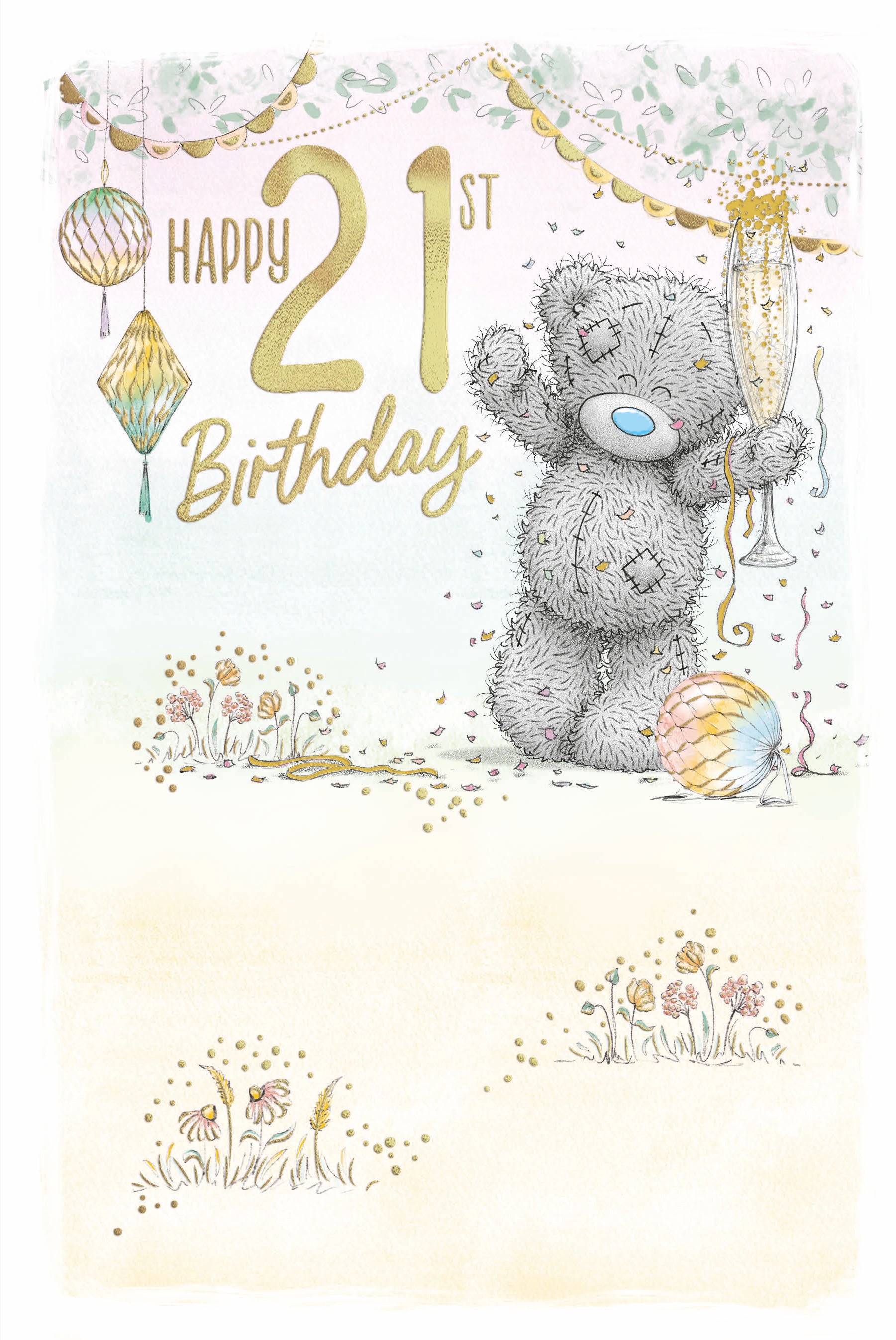 Me to You Tatty Teddy Cute 21st Birthday Card, Bear With Bubbly - Official Collection 15cm x 23cm
